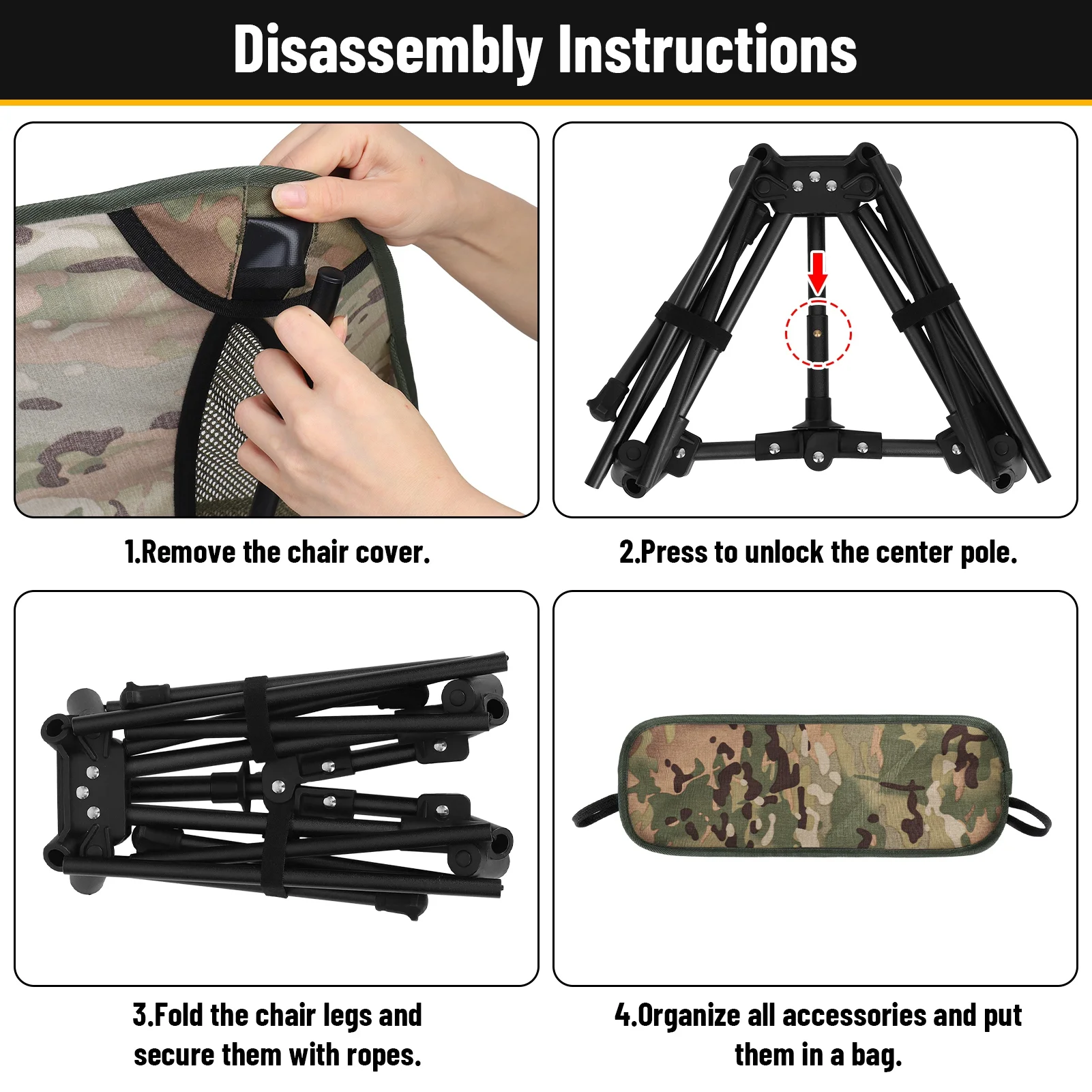 HEQUSIGNS Portable Camping Chair Backpacking Chair, 4th Generation Ultralight Folding Chair, Compact Lightweight Foldable Chairs for Hiking Camping Beach(Camouflage)