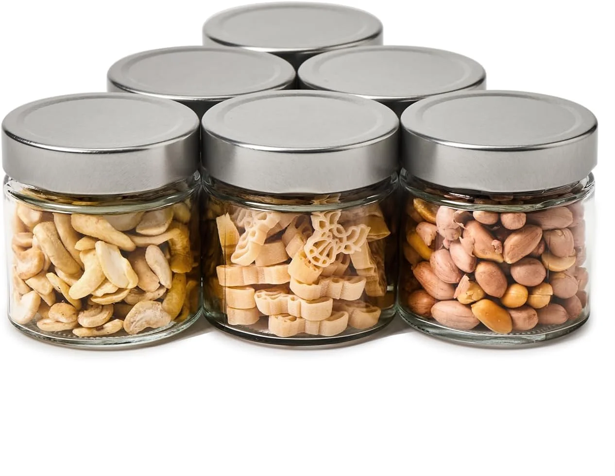 EZOWare 6oz Airtight Glass Jars with Brushed Silver Lids, Set of 6 Kitchen Clear Food Canister Storage Container for Yogurt, Jelly, Dessert, Honey, Jams, Sugar, Spices, and DIY Candles Decor