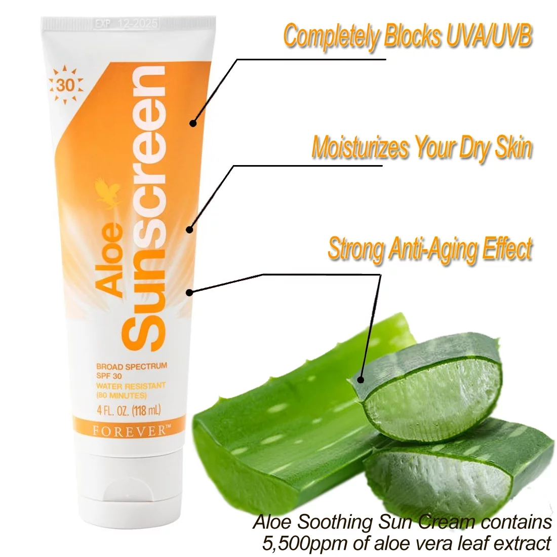 Forever Living 4oz Aloe Sunscreen SPF 30 Protection from UVA/UVB & Power of Aloe Vera Gel