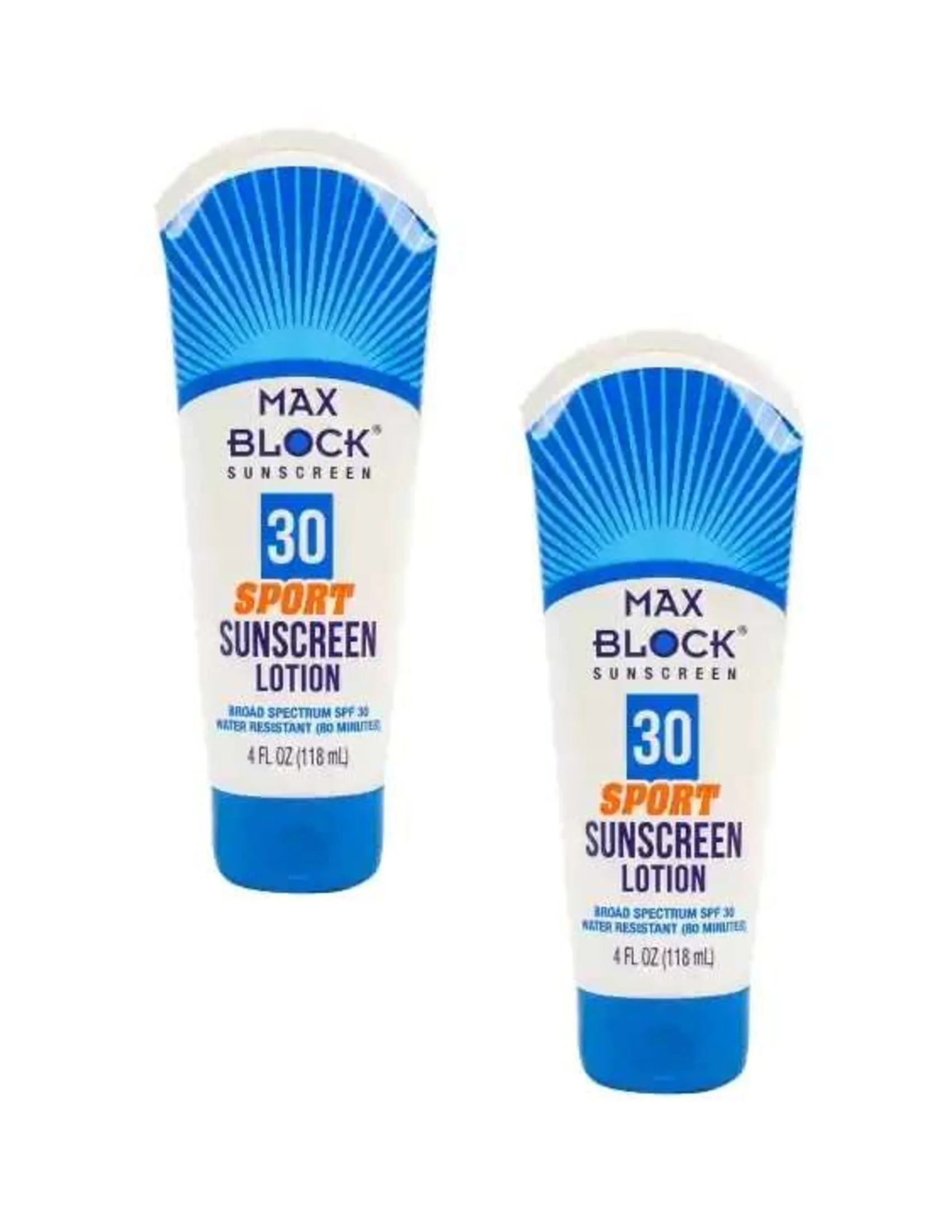CGT Max Block Sport Sunscreen Lotion Broad Spectrum SPF 30 Water Resistant up to 80 Minutes Paraben Free Helps Prevent Sunburn Sun Protection Decrease Early Aging Outdoor Summer Adults 4oz.(Pack of 2)