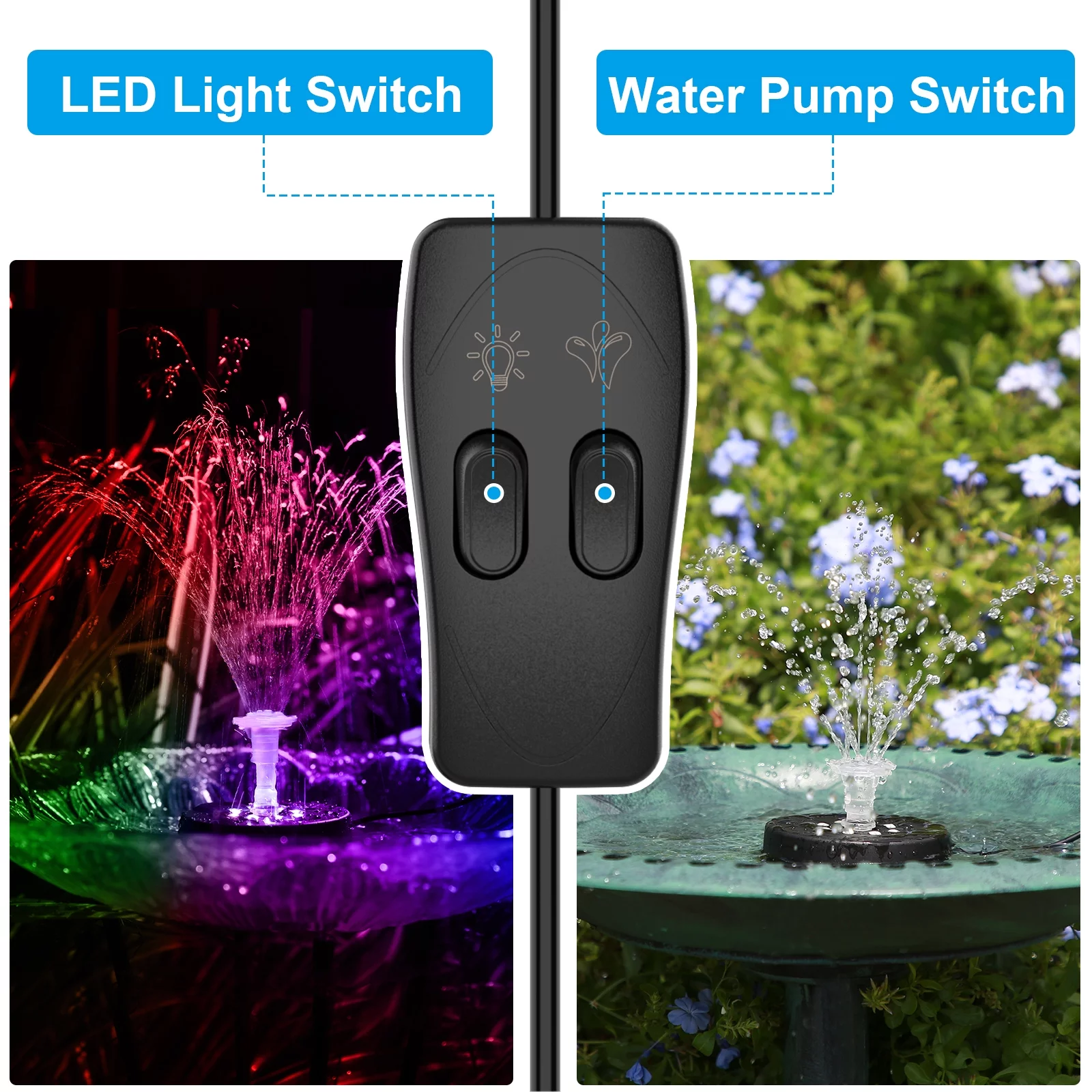 AISITIN 2.5W Fountain Pump with LED Lights - DIY Water Pump Kit,Multiple Nozzles for Bird Bath Fountain, Water Gardens & Ponds Decor,  Black