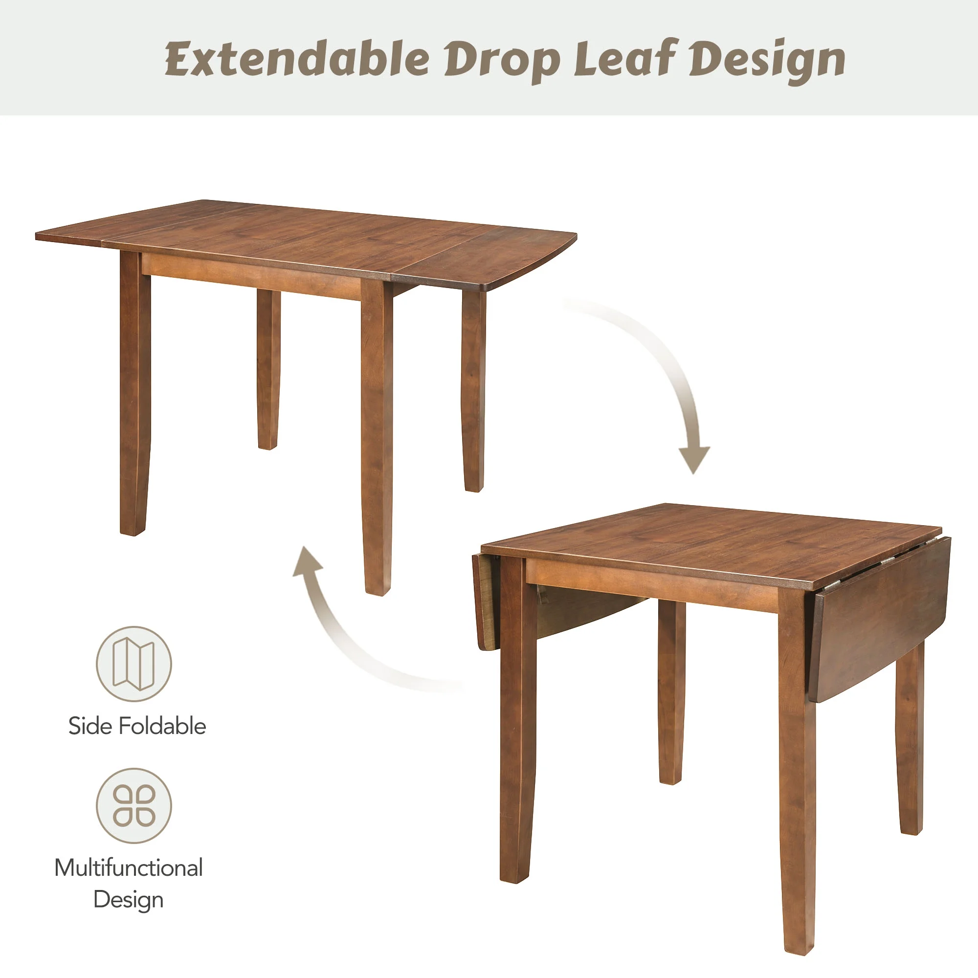 PAPROOS 3 Piece Wood Dining Table Set with Drop Leaf and 2 X-back Chairs, Modern Dining Room Table and Chairs Set for Small Space, Brown