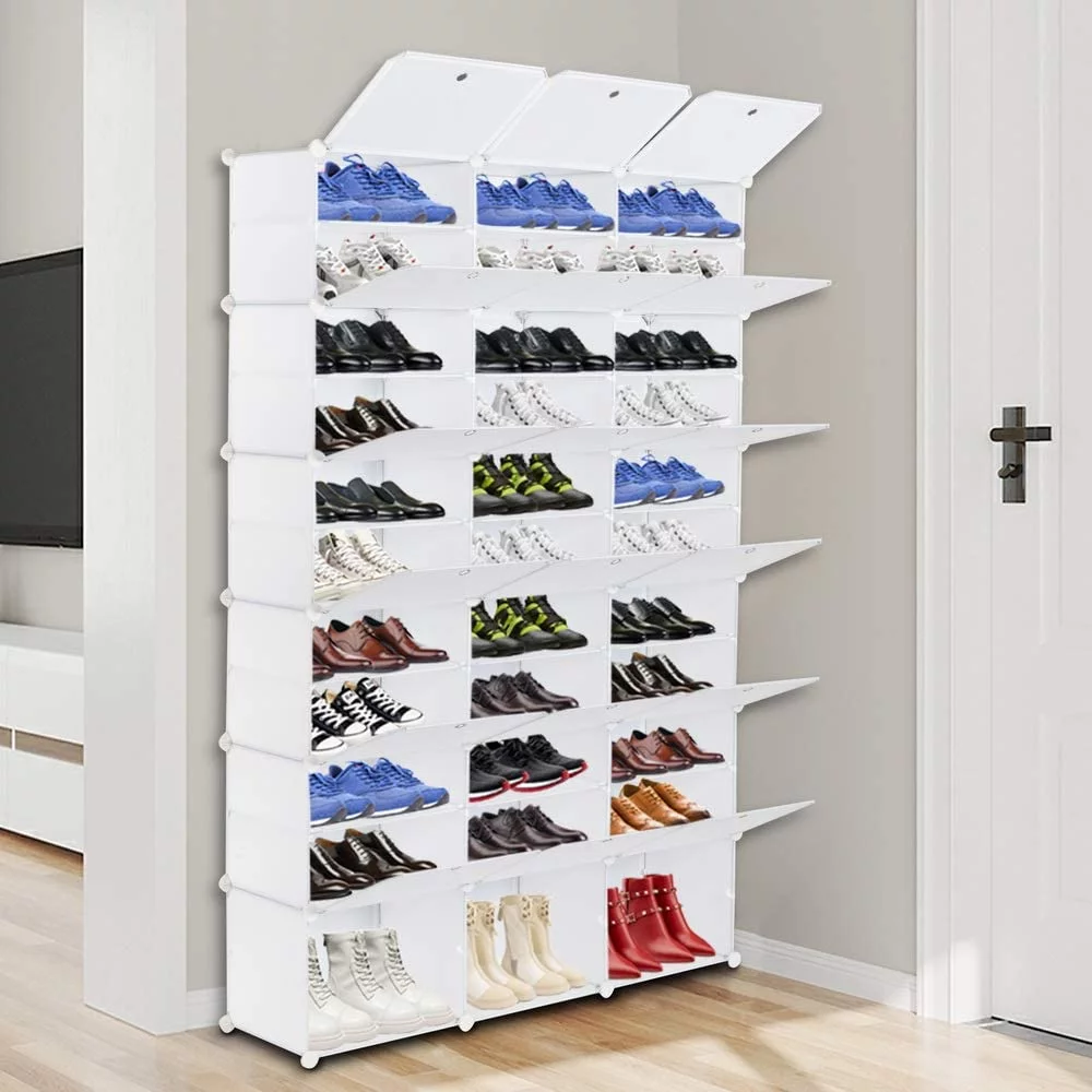 Portable Shoe Rack, 12-Tier Portable 72 Pair Shoe Rack Organizer 36 Grids Tower Shelf Storage Cabinet Stand Expandable for Heels, Boots, Slippers, White