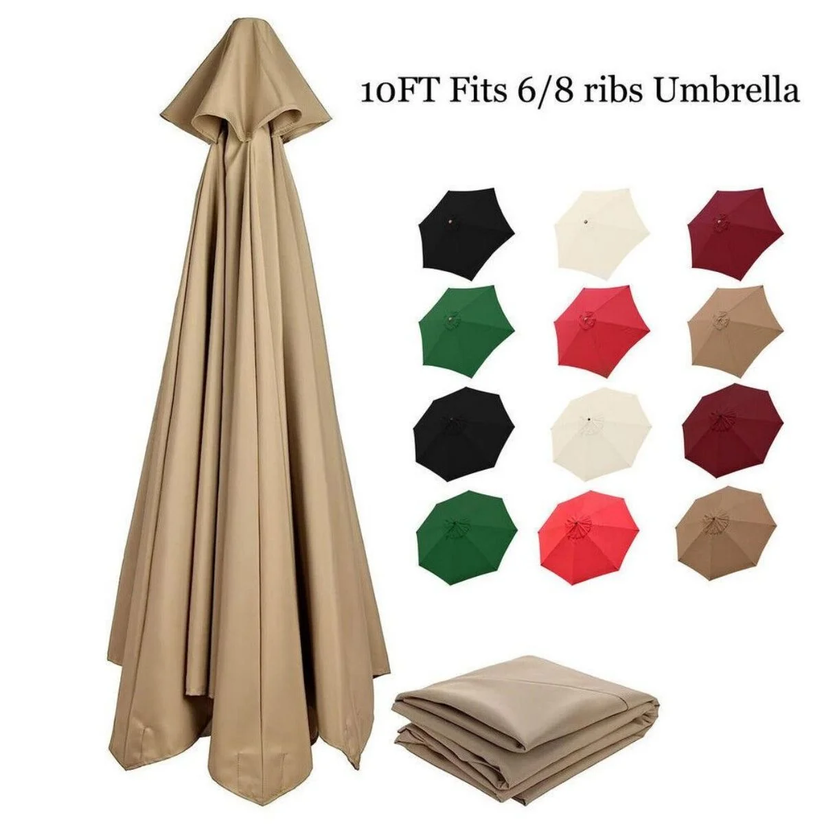 WSYW 10 FT Umbrella Canopy Replacement 8 Ribs Outdoor Patio Table Market Yard Top Cover (Canopy Only) Black