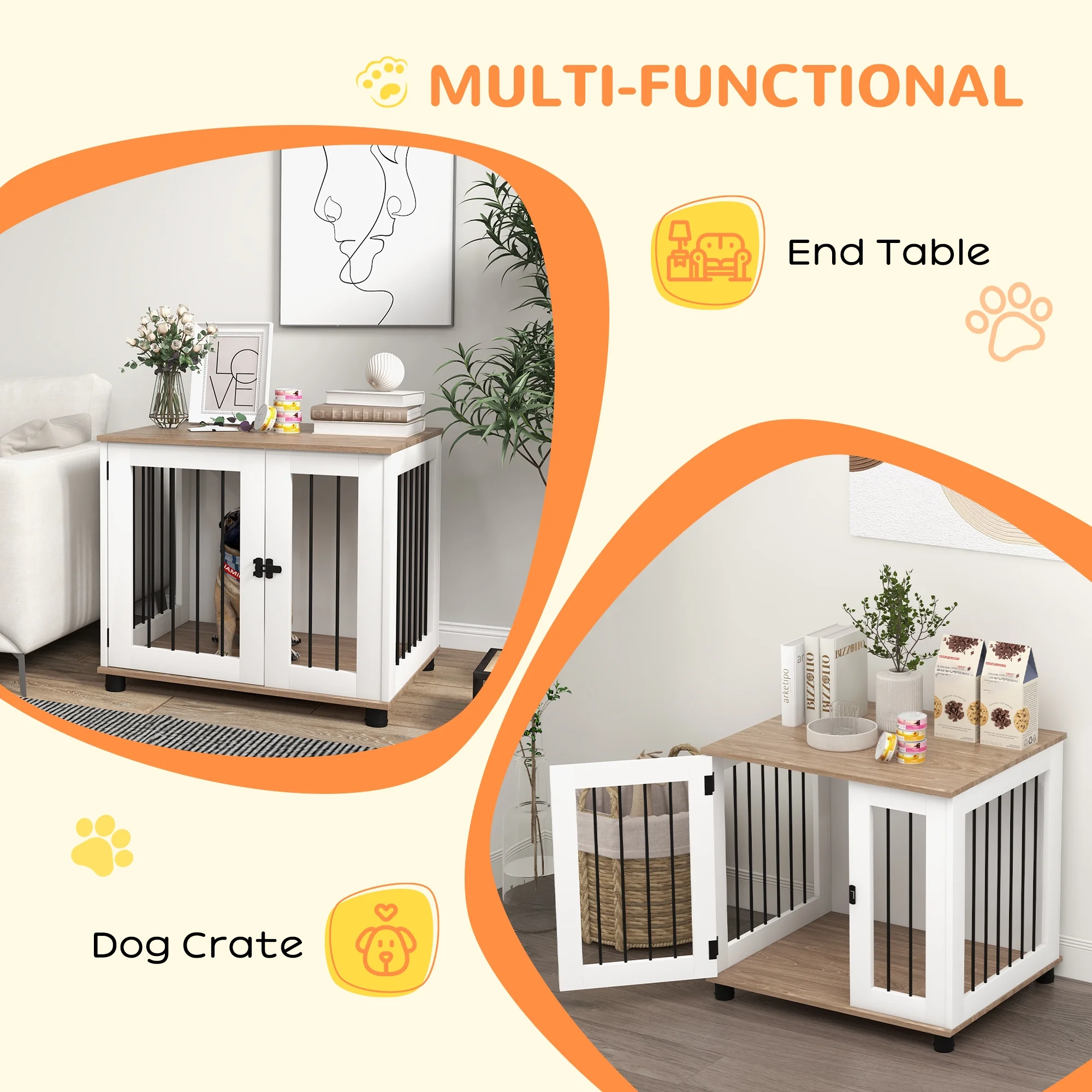 PawHut Dog Crate Furniture, Side or End Table w/ Door for Small Medium Dogs
