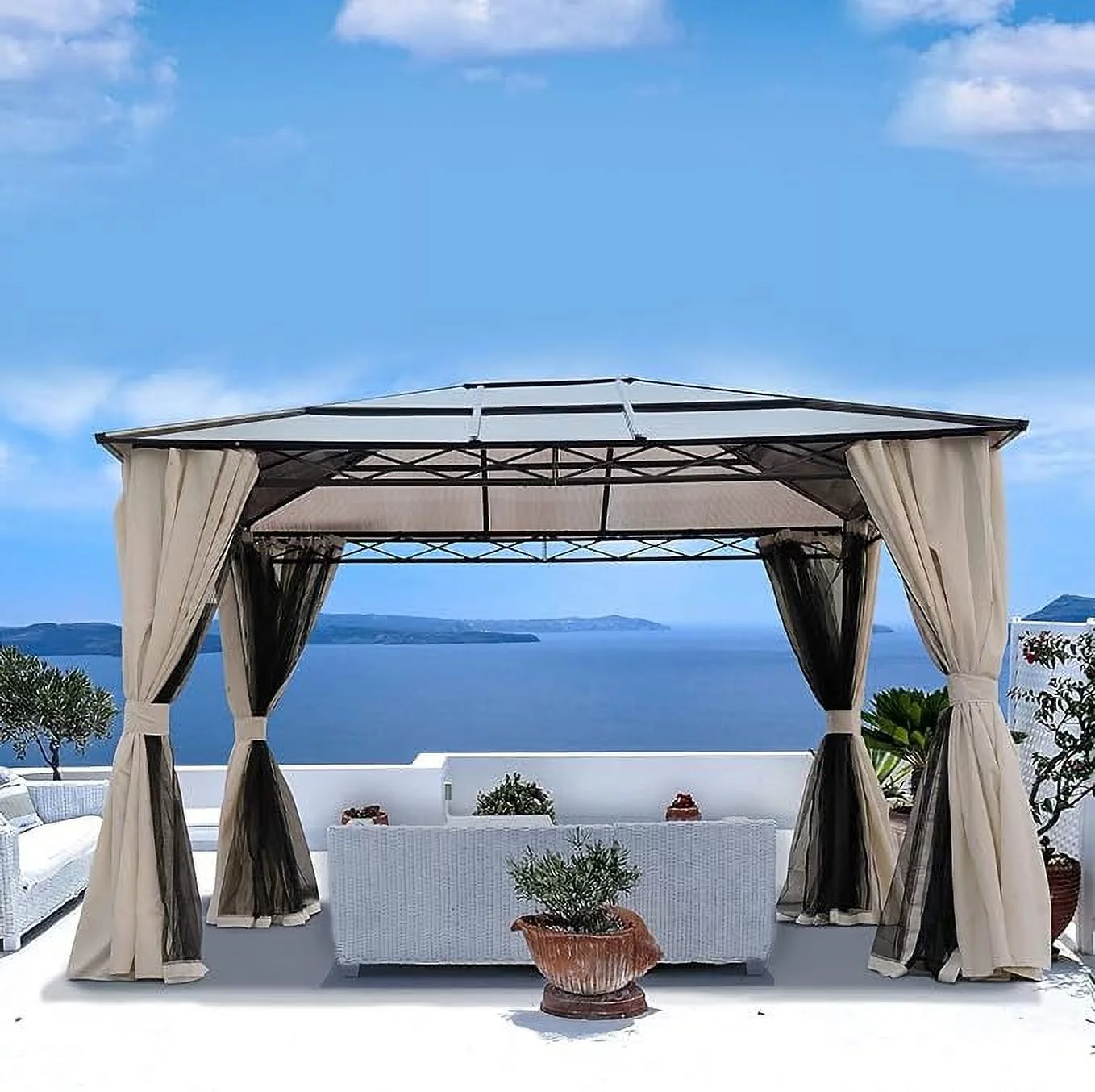Grand Patio 10x12 Gazebo, Hardtop Gazebo, Single Roof Pergolas Metal Aluminum Frame UV 50+ Outdoor Canopy with Mosquito Netting and Curtains, Outdoor Shelter for Garden, Lawn, Backyard