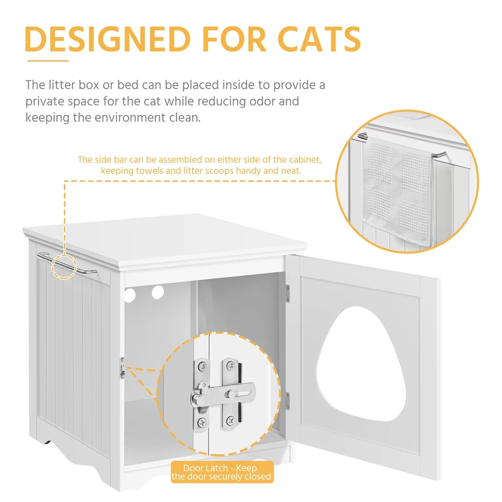 Topeakmart Wood Cat Home and Litter Box, White
