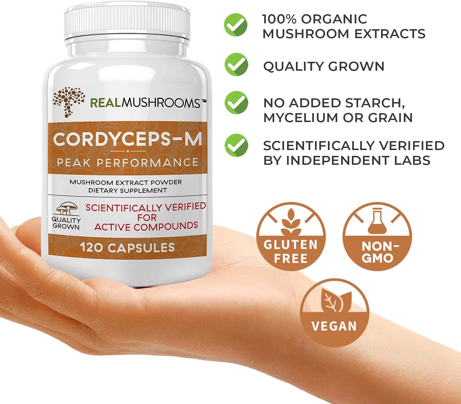 Real Mushrooms Cordycep-M, Peak Performance, 120 Capsules