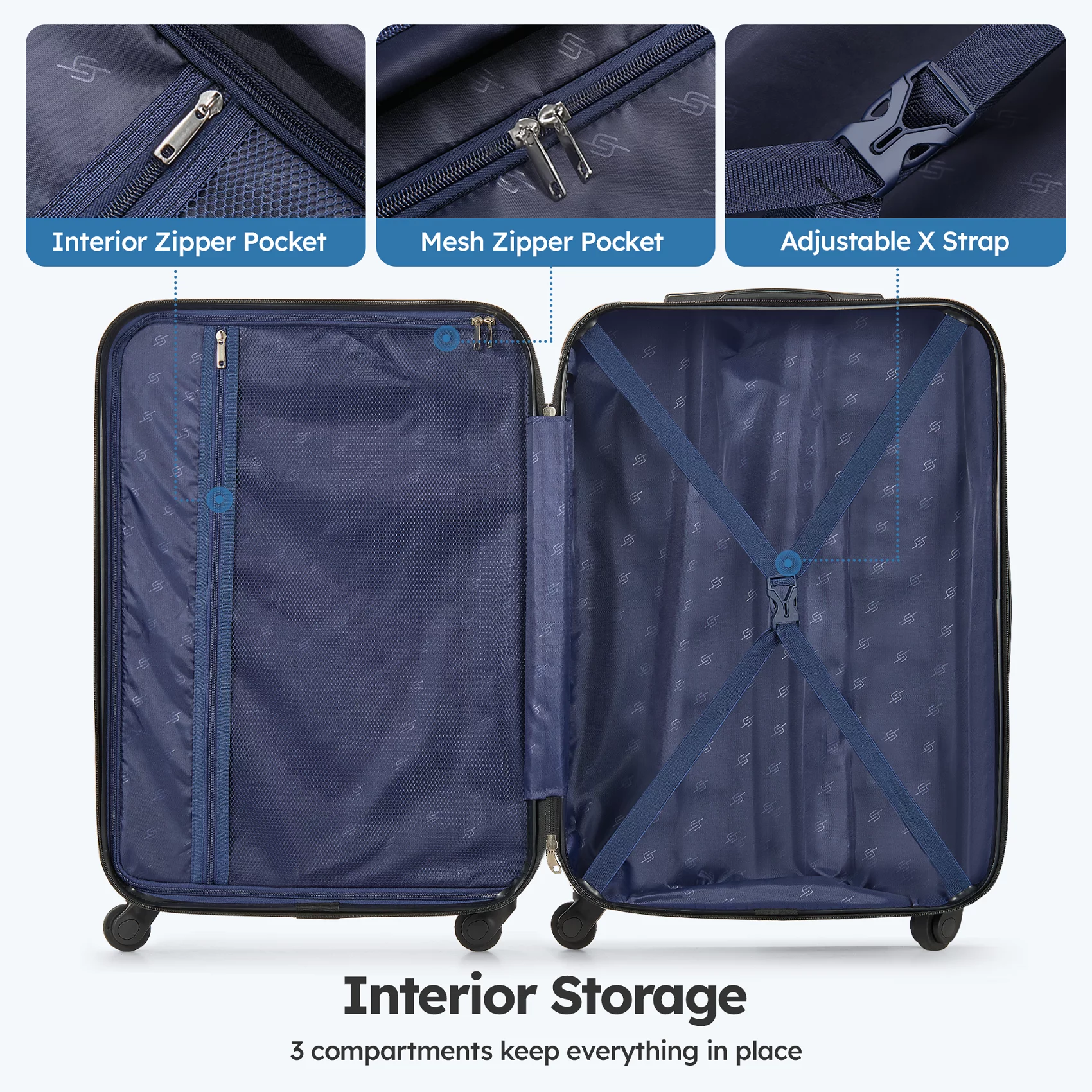 3 Piece Luggage Sets Hard Shell Suitcase Set with Spinner Wheels for Travel Trips Business 20