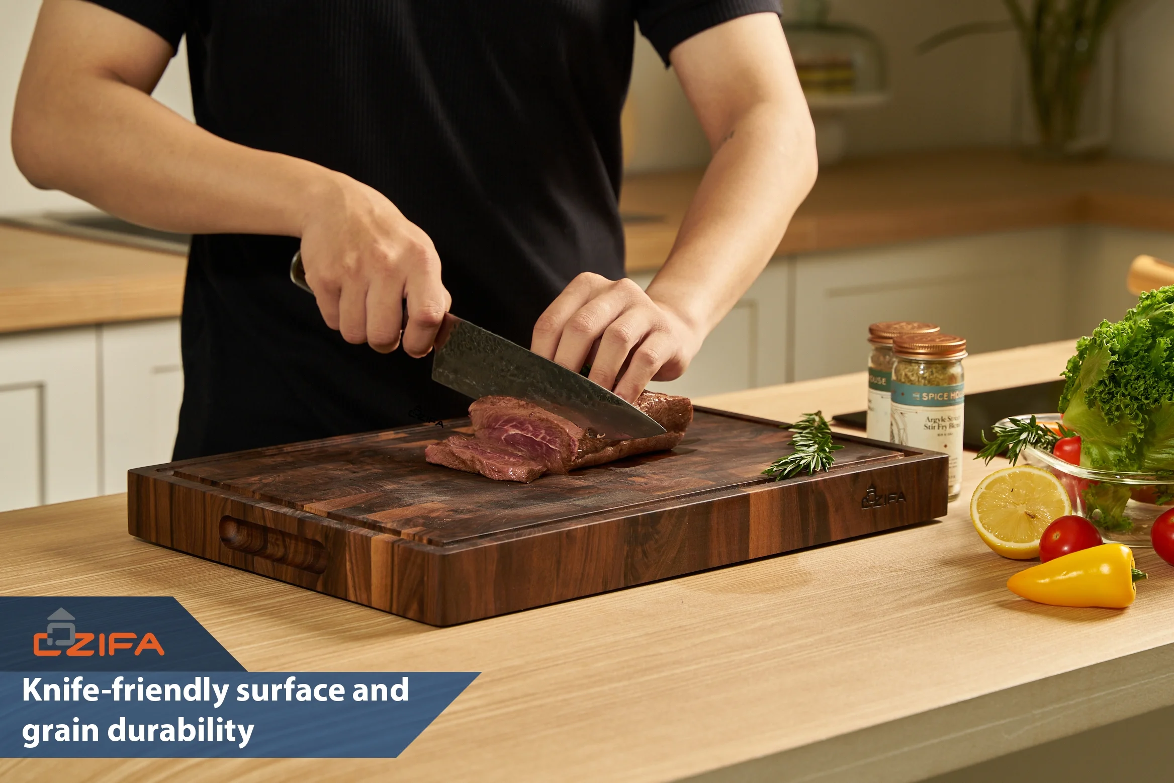 Cozifa Walnut Wood Cutting Board, Oil Wax Finished, Gift Box, 17x12x1.6-in