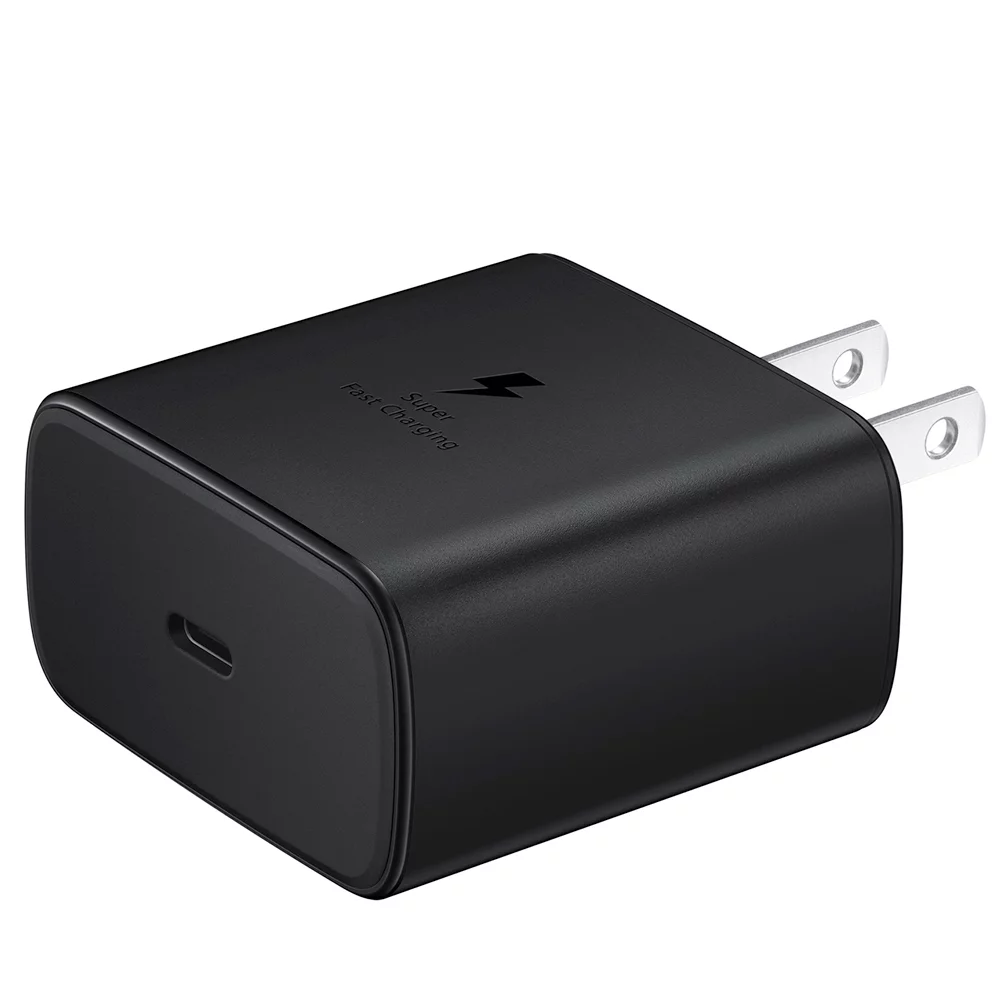 Original Samsung 45W Super Fast Charger And USB C Cable Compatible with Galaxy Tab S6 S7 S8 - Samsung wall charger with 45 Watt Super fast charge capability + USB-C to USB-C Cable, 3FT Black