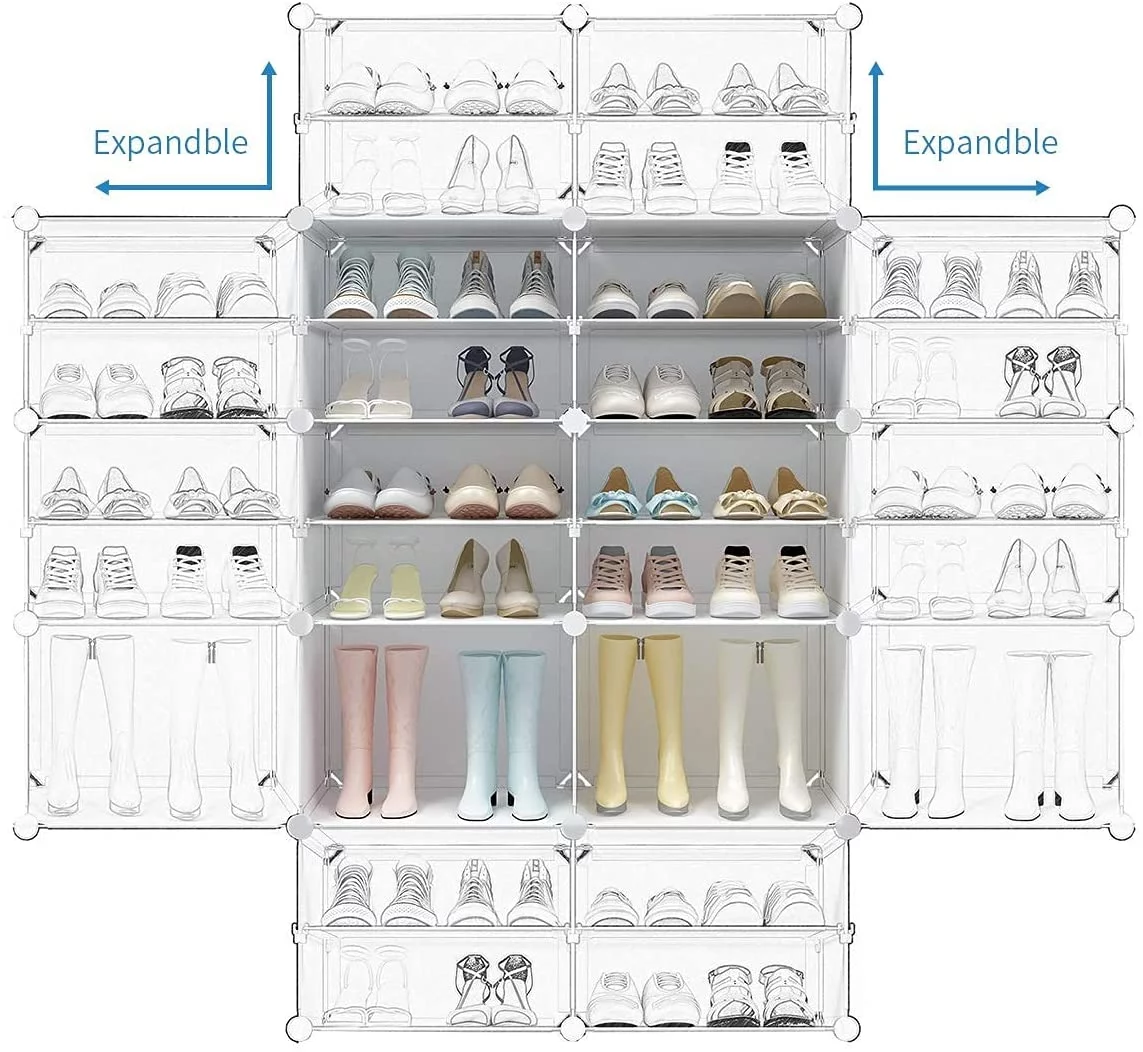 Portable Shoe Rack, 12-Tier Portable 72 Pair Shoe Rack Organizer 36 Grids Tower Shelf Storage Cabinet Stand Expandable for Heels, Boots, Slippers, White