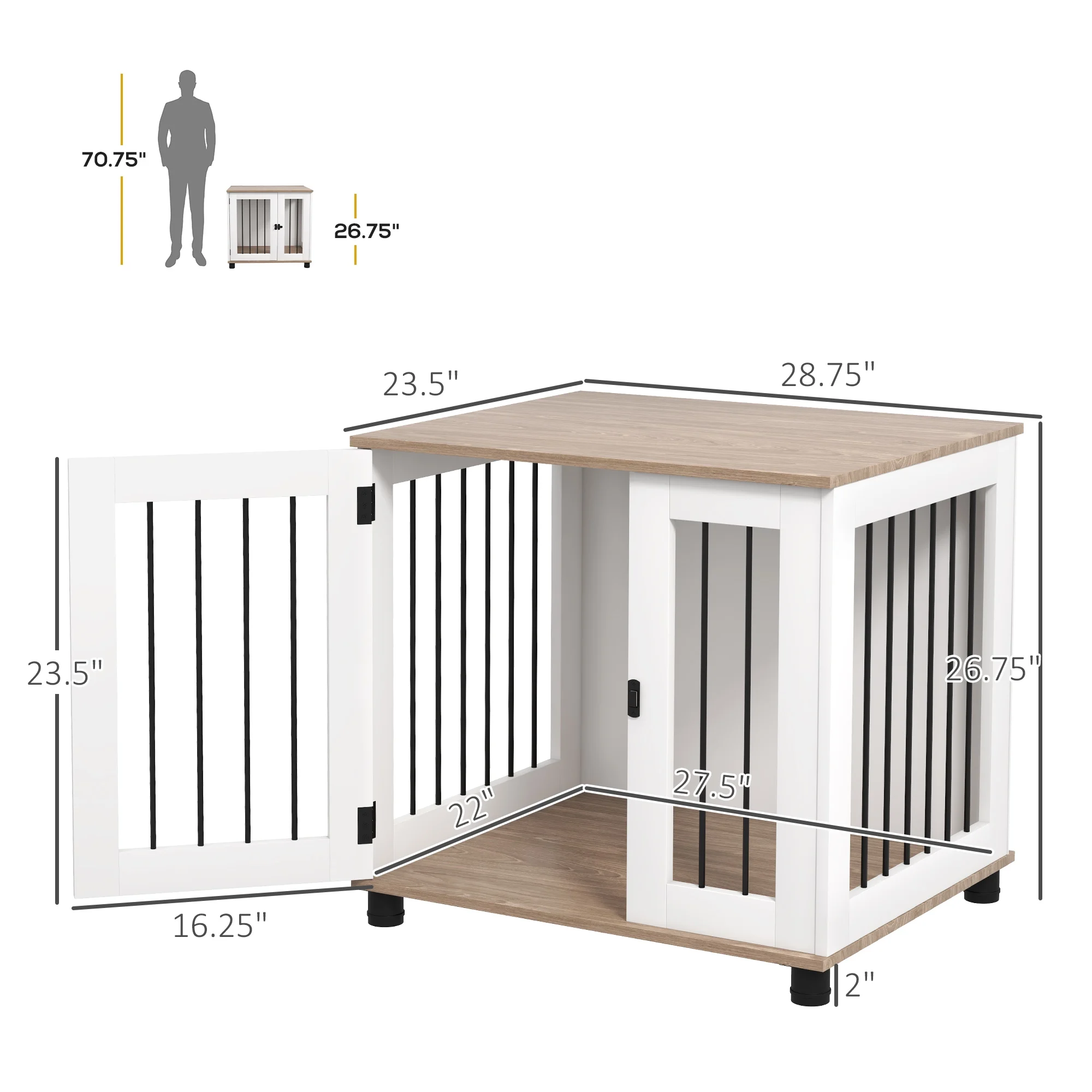 PawHut Dog Crate Furniture, Side or End Table w/ Door for Small Medium Dogs