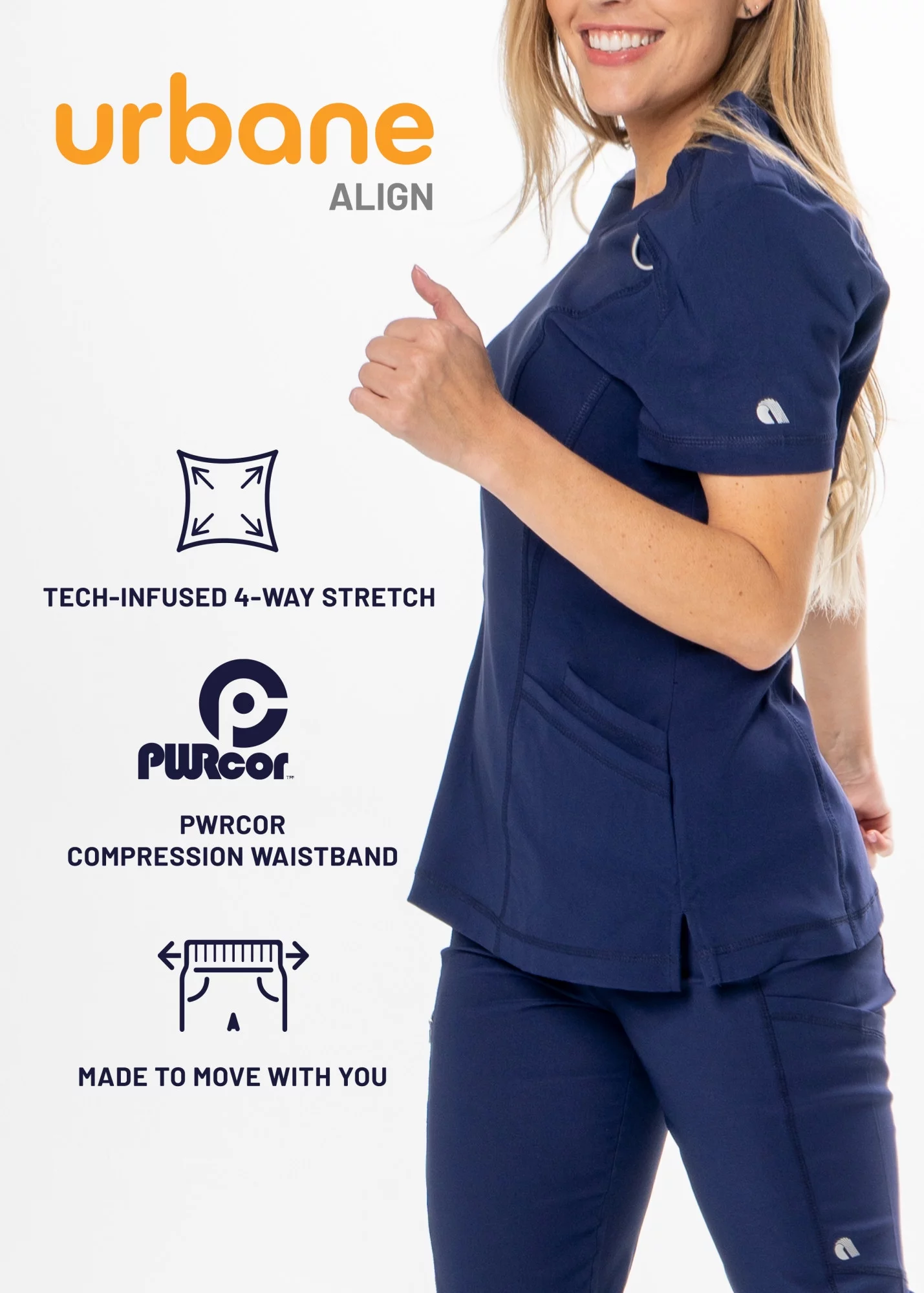 Urbane Women's Align Contemporary Slim Fit Fade Resistant 3 Pockets Pull On Cargo Scrub, Style 9333