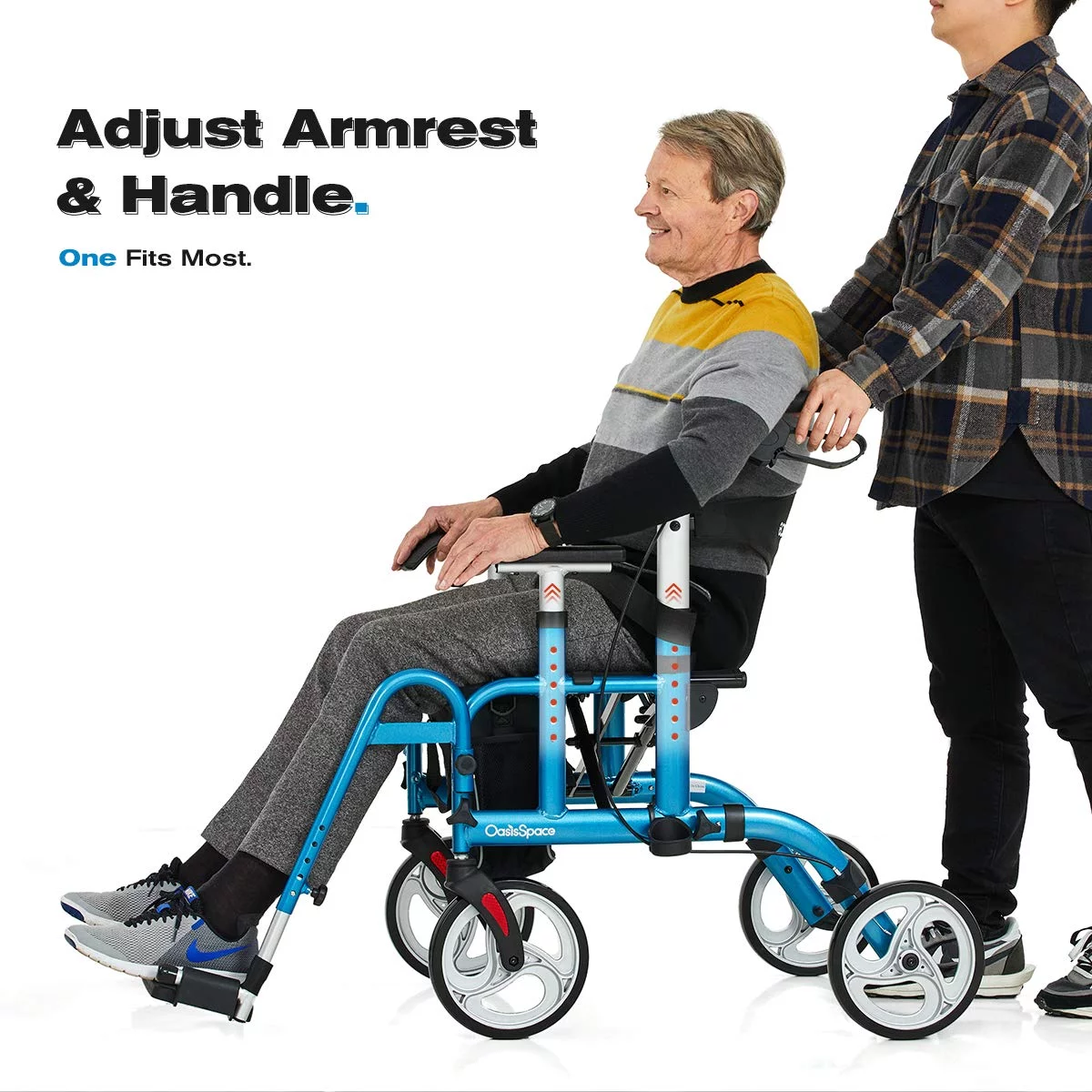 OasisSpace 2 in 1 Rollator Walker with Footrest - Transport Walker Chair with 10 inch Wheels, Walker with Cup Holder for Adult