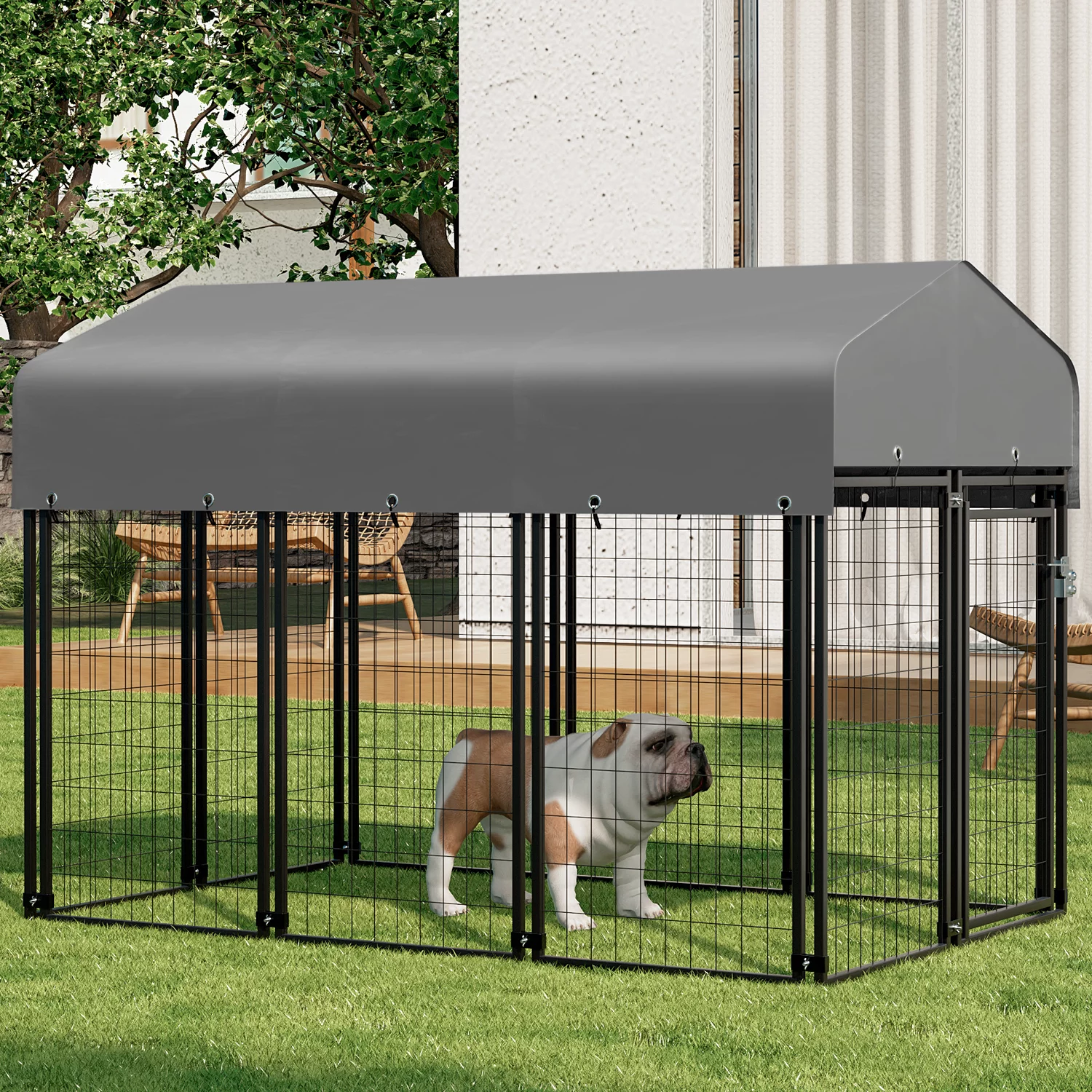 MoNiBloom 4ft x 6.25ft x 4.50ft Heavy Duty Outdoor Dog Kennel with Waterproof Canopy, 10 Panels Expandable Dog Playpen with Latch, Dog Pen House Backyard Shelter