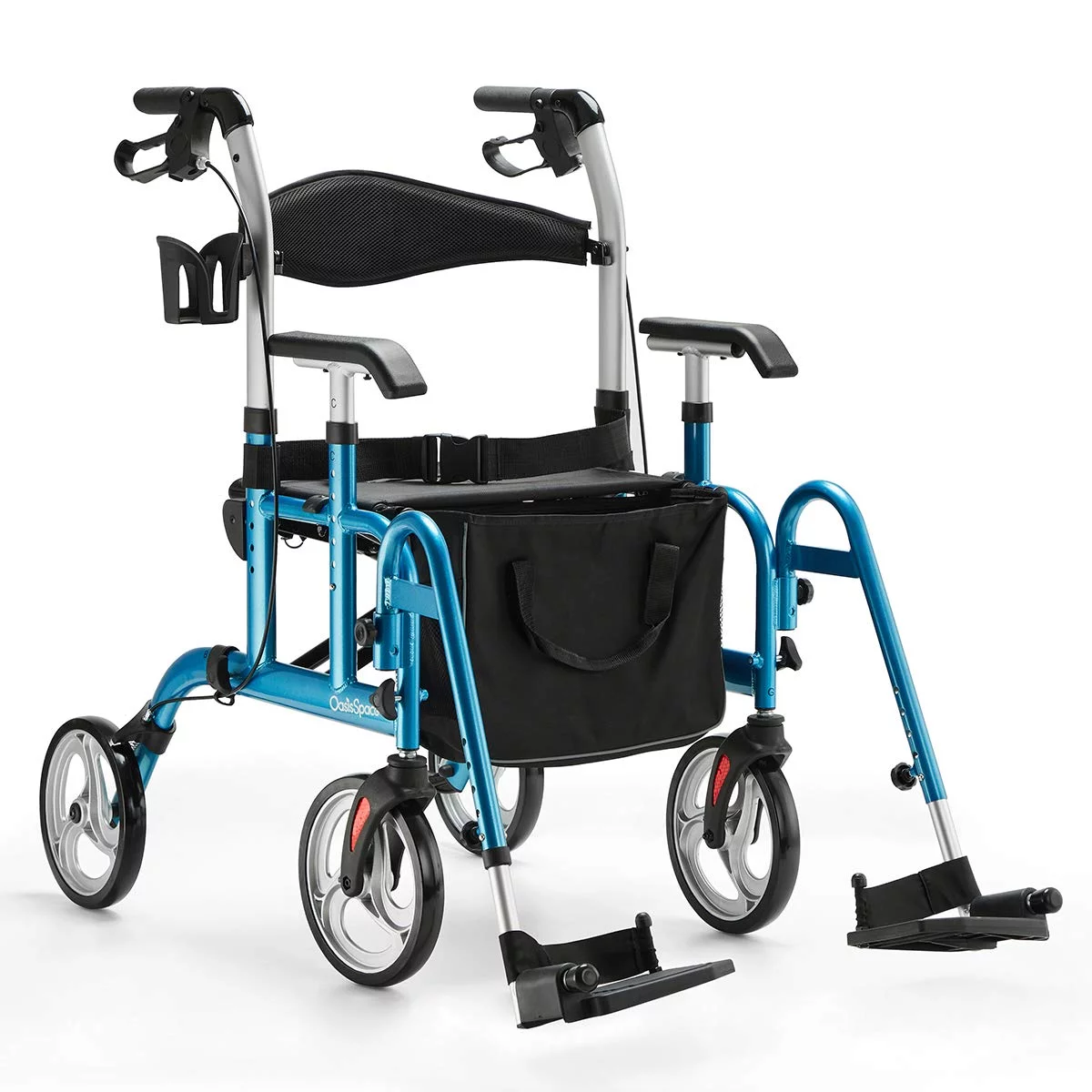 OasisSpace 2 in 1 Rollator Walker with Footrest - Transport Walker Chair with 10 inch Wheels, Walker with Cup Holder for Adult