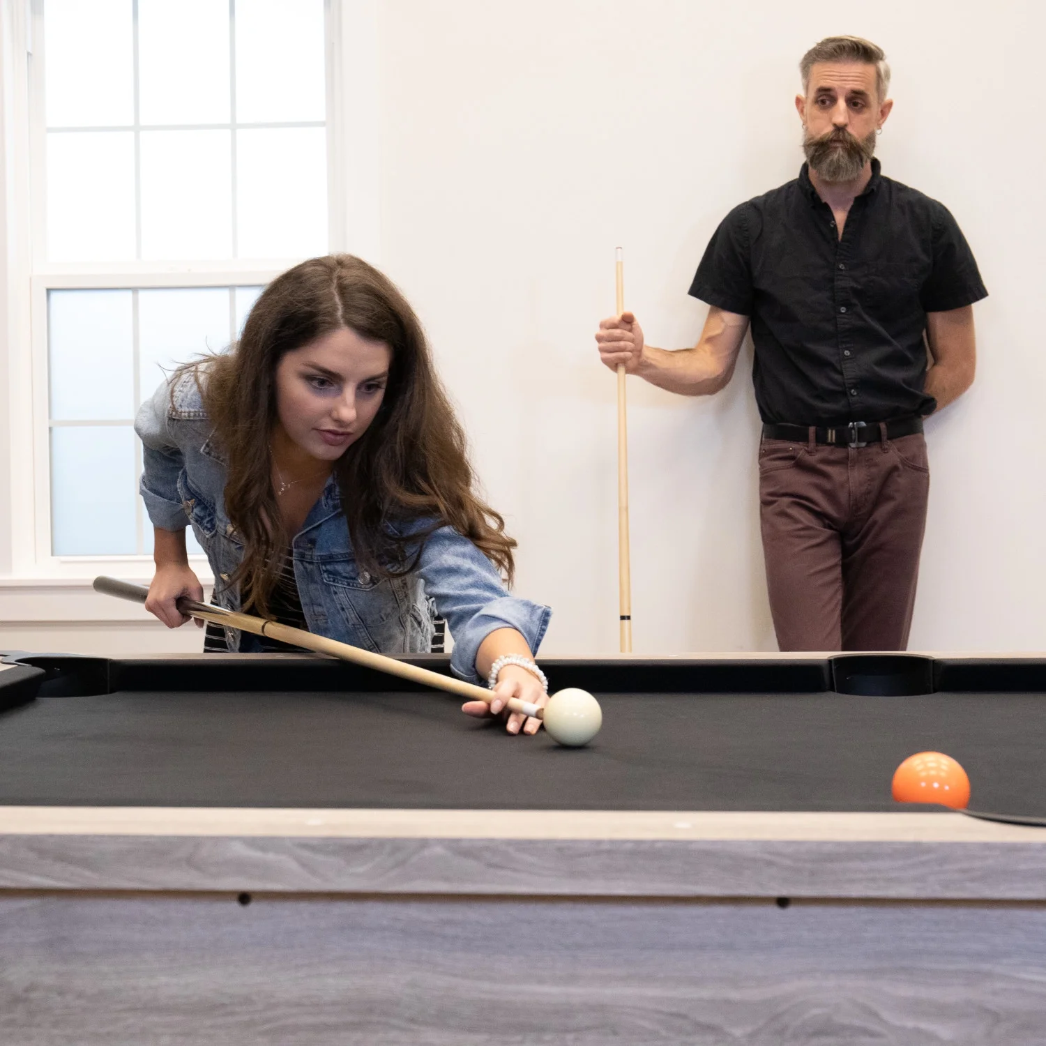 American Legend Kirkwood 90” Billiard Table with Rustic Finish, K-Shaped Legs and Black Cloth