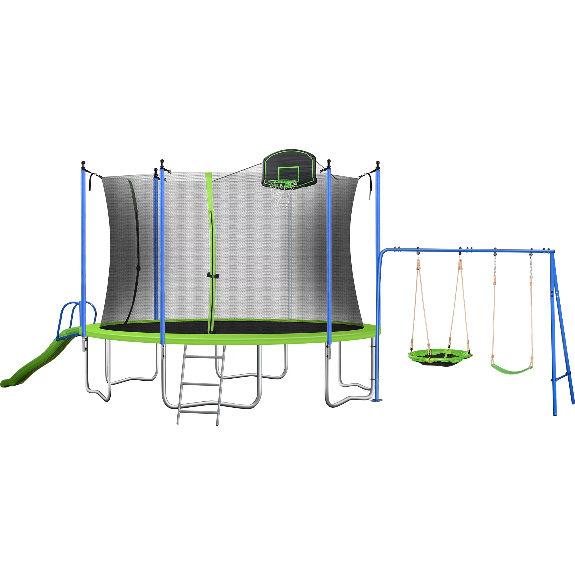 LISUEYNE 14FT Trampoline with Enlosure,Recreational Trampoline with Slide and Swing,Basketball Hoop,Ladder,Outdoor Fitness Trampoline,1200lbs Weight Capacity