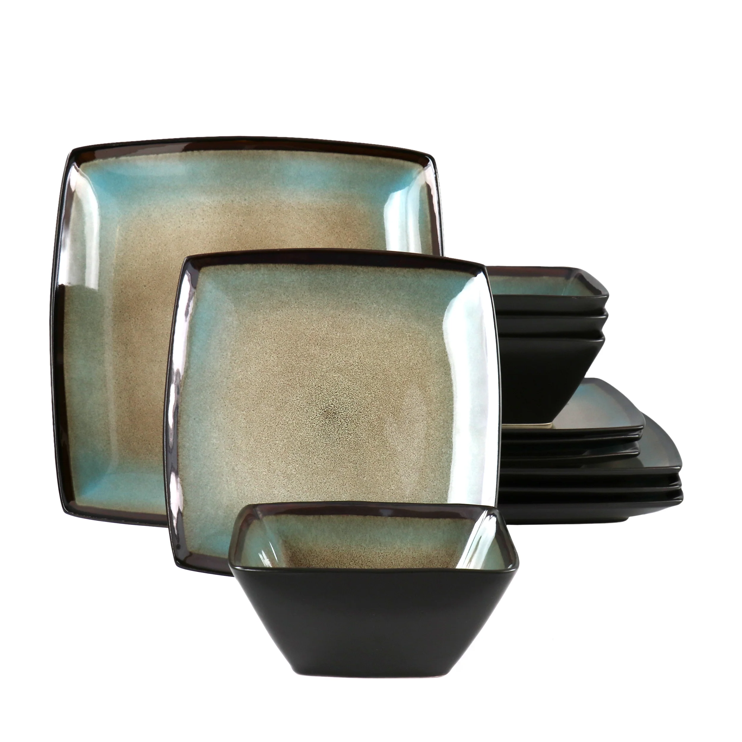 Hometrends Tequesta 12 Piece Square Stoneware Dinnerware Set in Taupe
