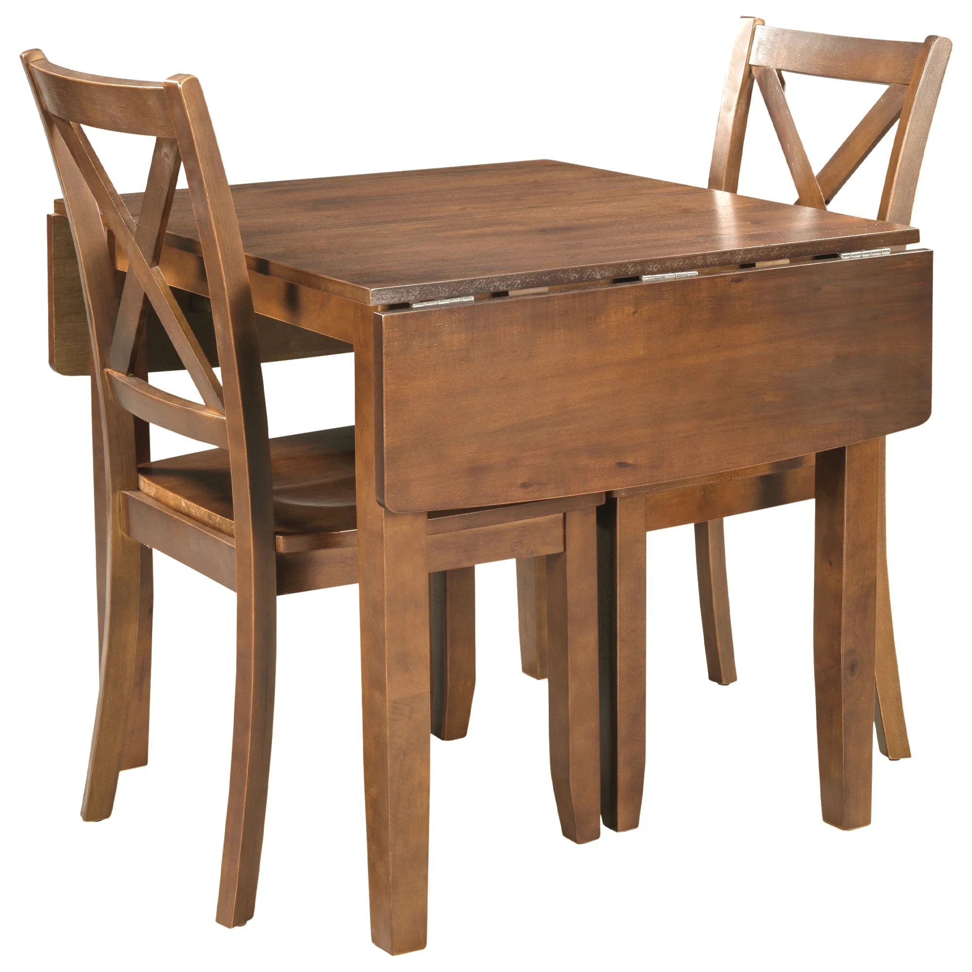 PAPROOS 3 Piece Wood Dining Table Set with Drop Leaf and 2 X-back Chairs, Modern Dining Room Table and Chairs Set for Small Space, Brown