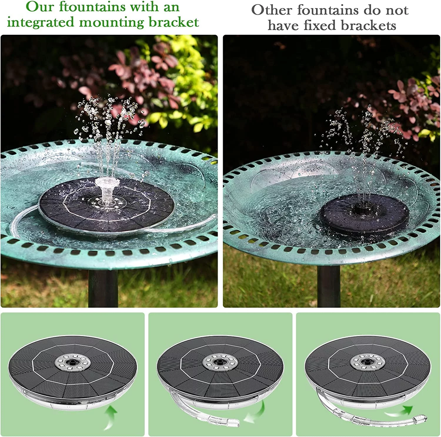 AISITIN 6.5W LED Solar Fountain with Retractable Stand,Colourful Solar Water Fountain with 3000mAh Battery and Double-Sided LED Light Solar Fountain Pump for Bird Bath,Garden,Pond,DIY Water Feature