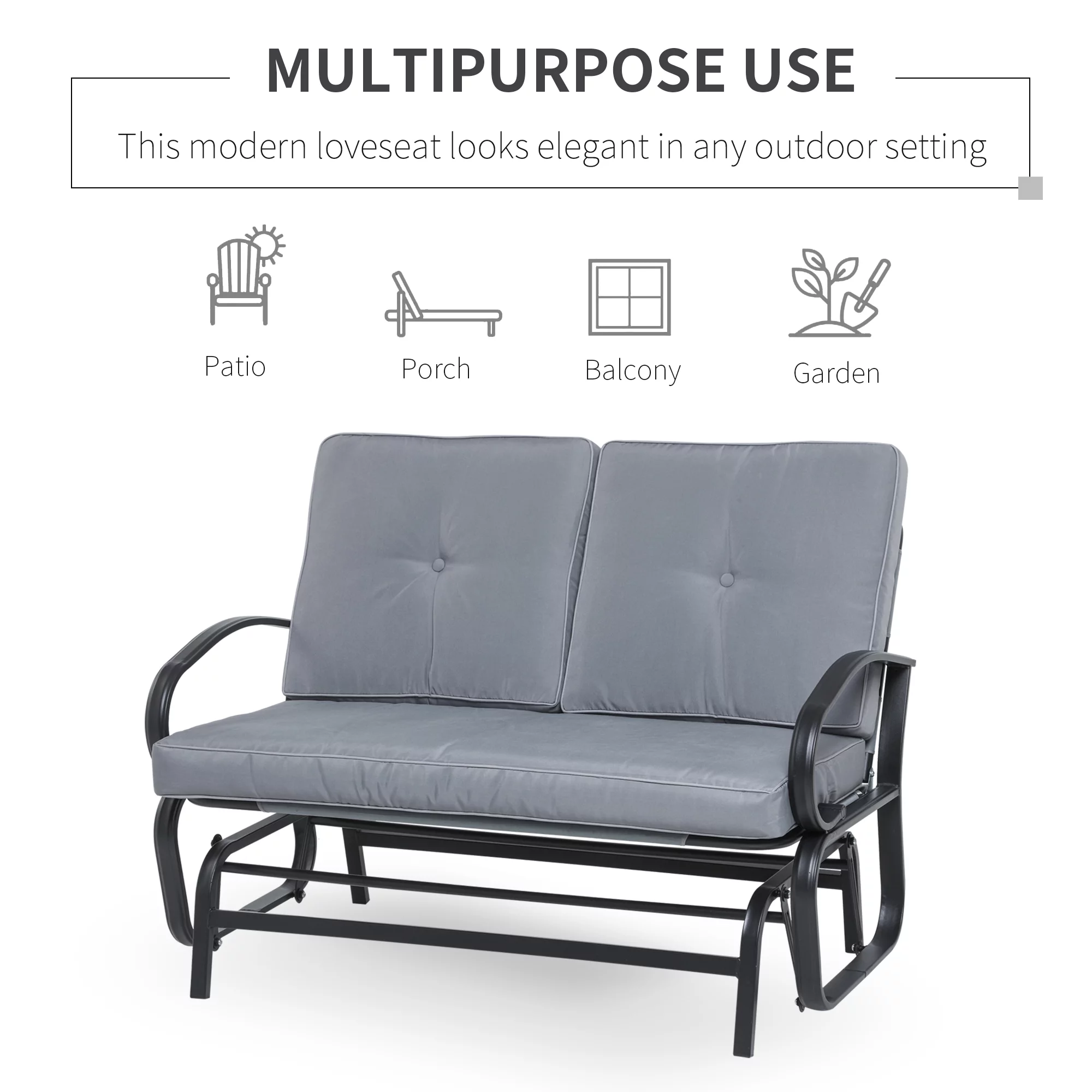 Outsunny Outdoor Garden 2-Person Gliding Chair Patio Glider with Cushions Grey