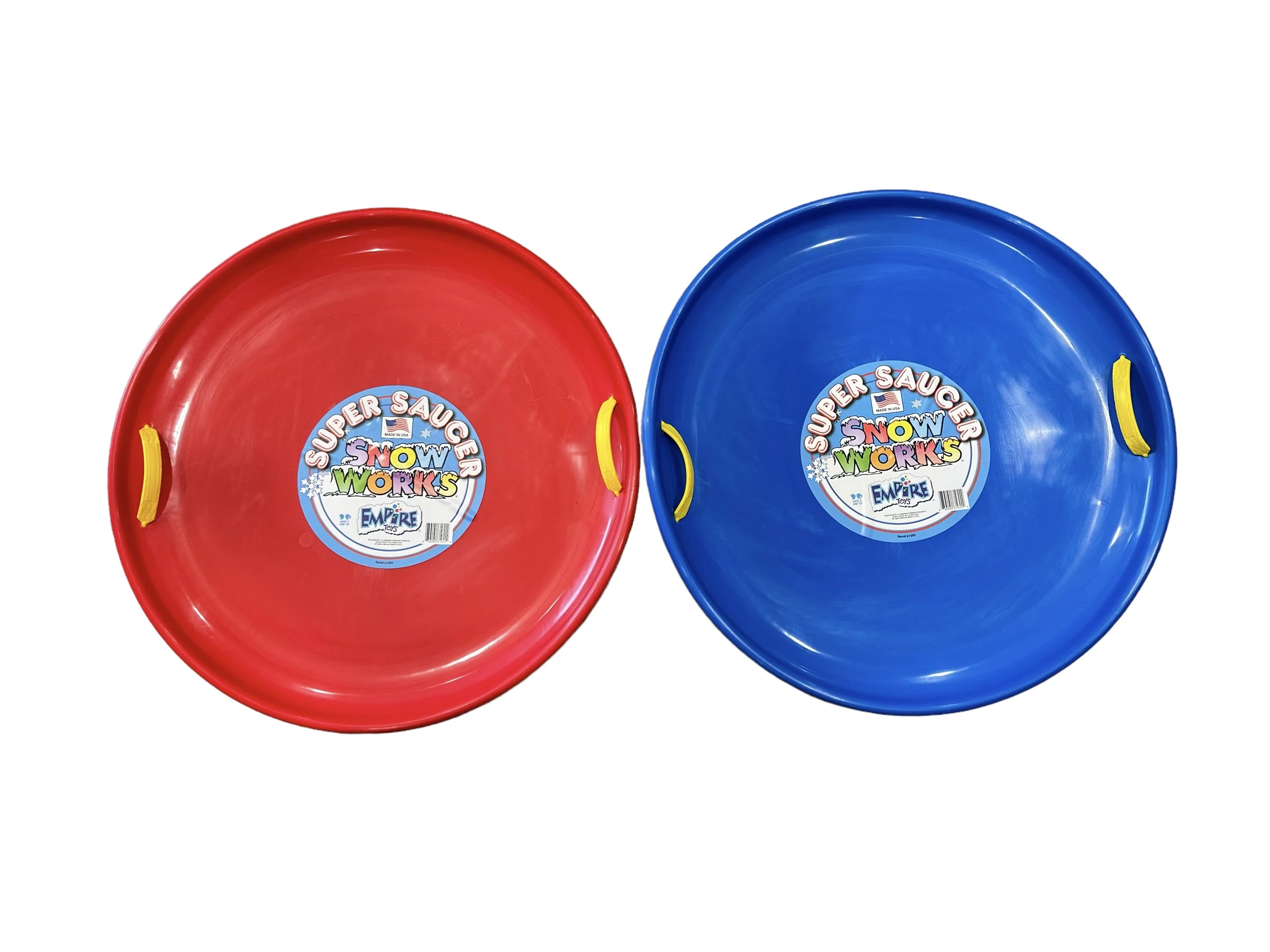 2 Super Saucer 28 Inch Round Snow Sled Red and Blue Made In USA