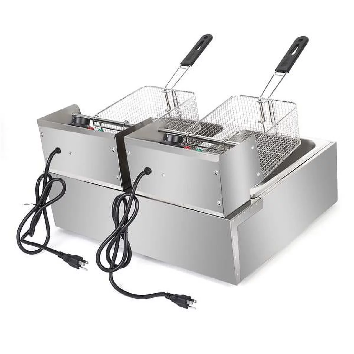 Commercial Deep Fryer Electric Countertop Dual Tank Basket - Stainless Steel