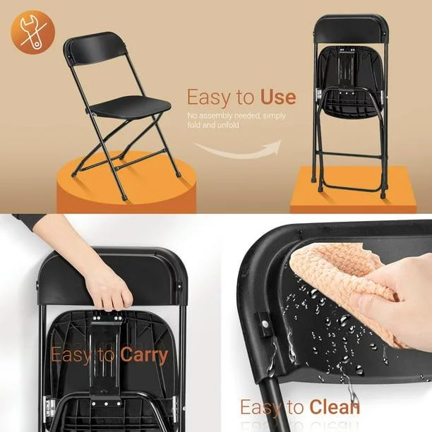 UBesGoo 10 Pack Plastic Folding Chairs Wedding Banquet Seat Party Event Chair for Concert, Music Festival, Holiday, Plastic Dining Chair, Black