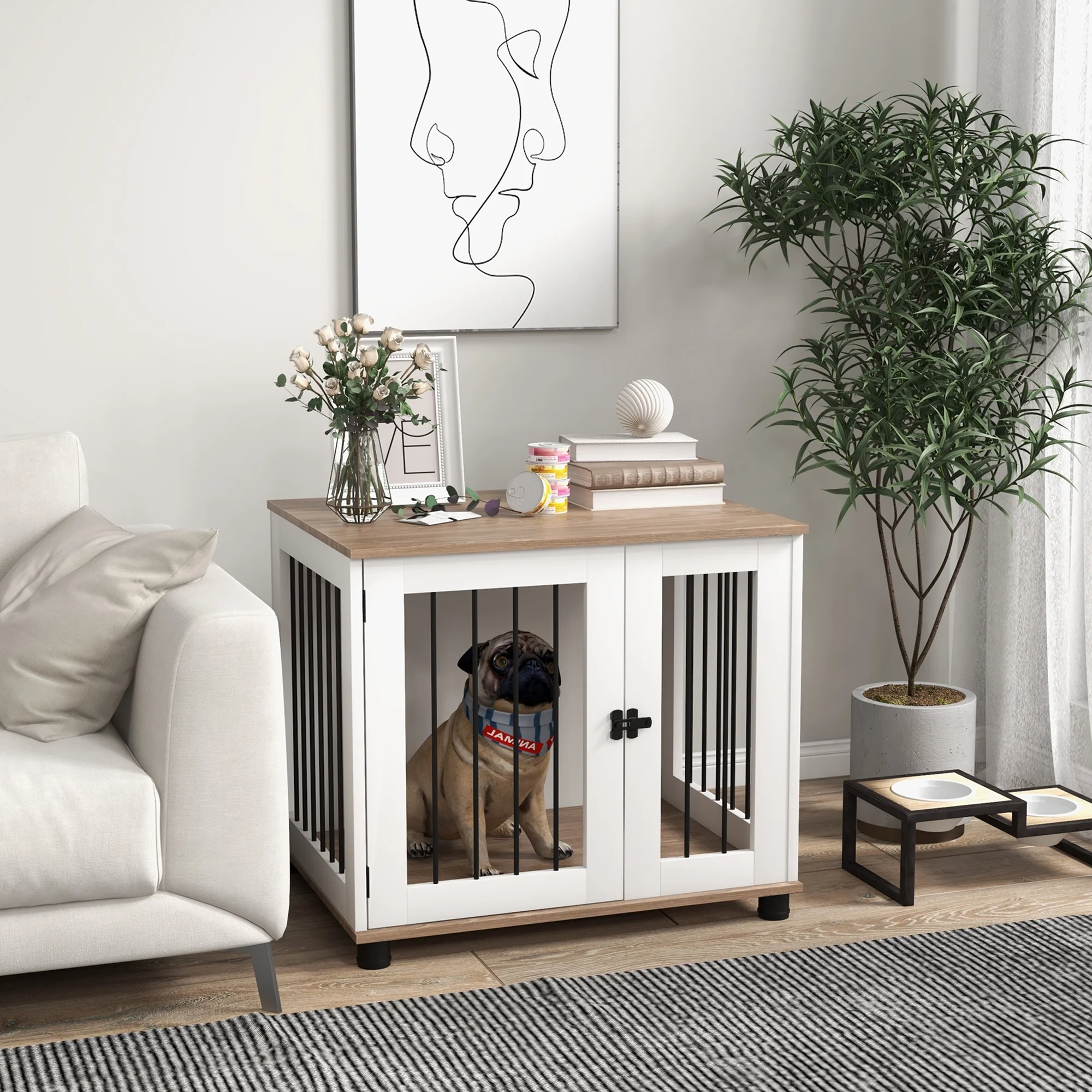 PawHut Dog Crate Furniture, Side or End Table w/ Door for Small Medium Dogs