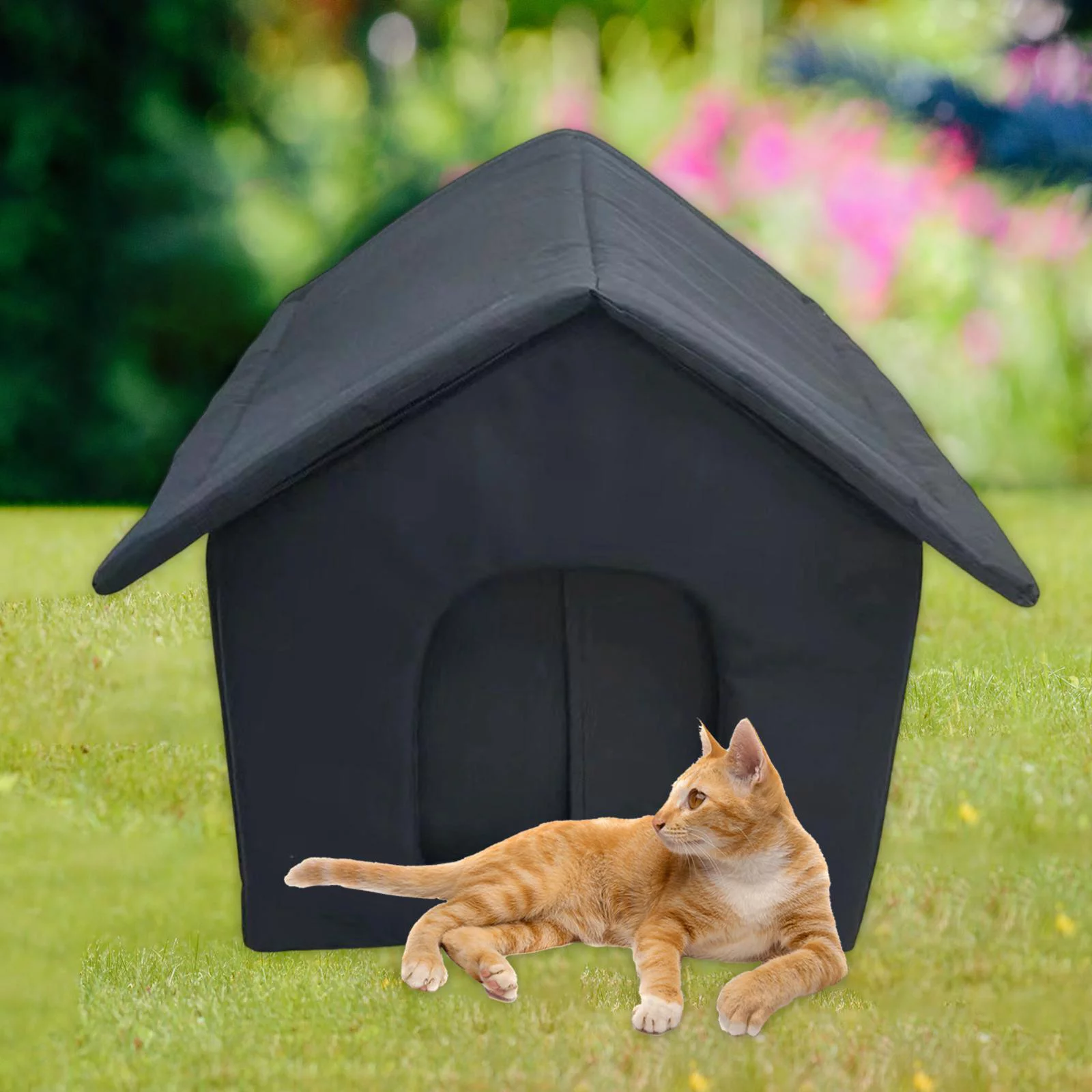 Portable Stray Cats Shelter Waterproof Small Dogs Kennel Puppy Kitten Pet Supplies Tent Furniture Cave Bed Outdoor Feral Cats Warm House 40cmx35cmx40cm