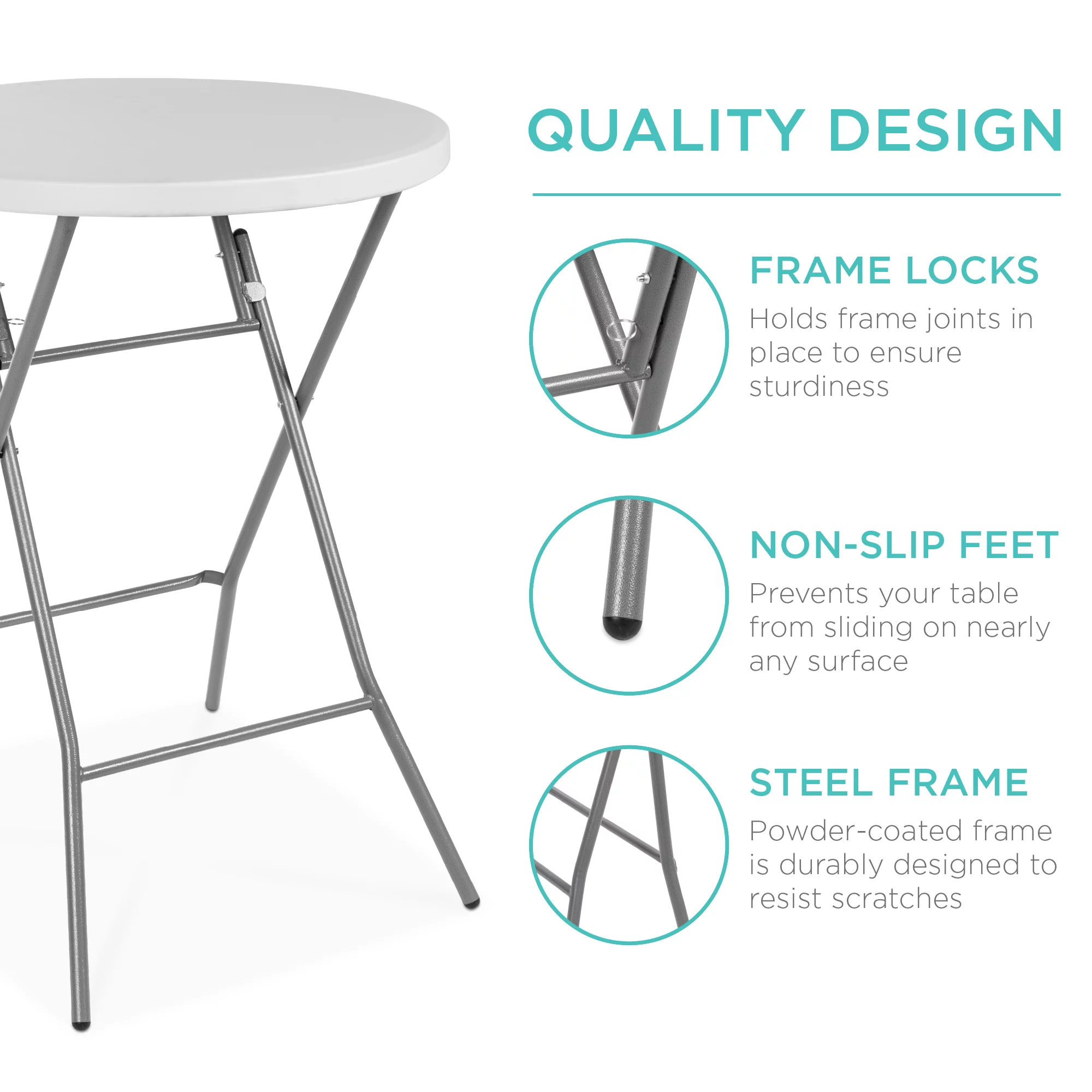 Best Choice Products 32in Bar Height Folding Table, Indoor Outdoor Accessory w/ Thick Table Top, 330lb Capacity - White