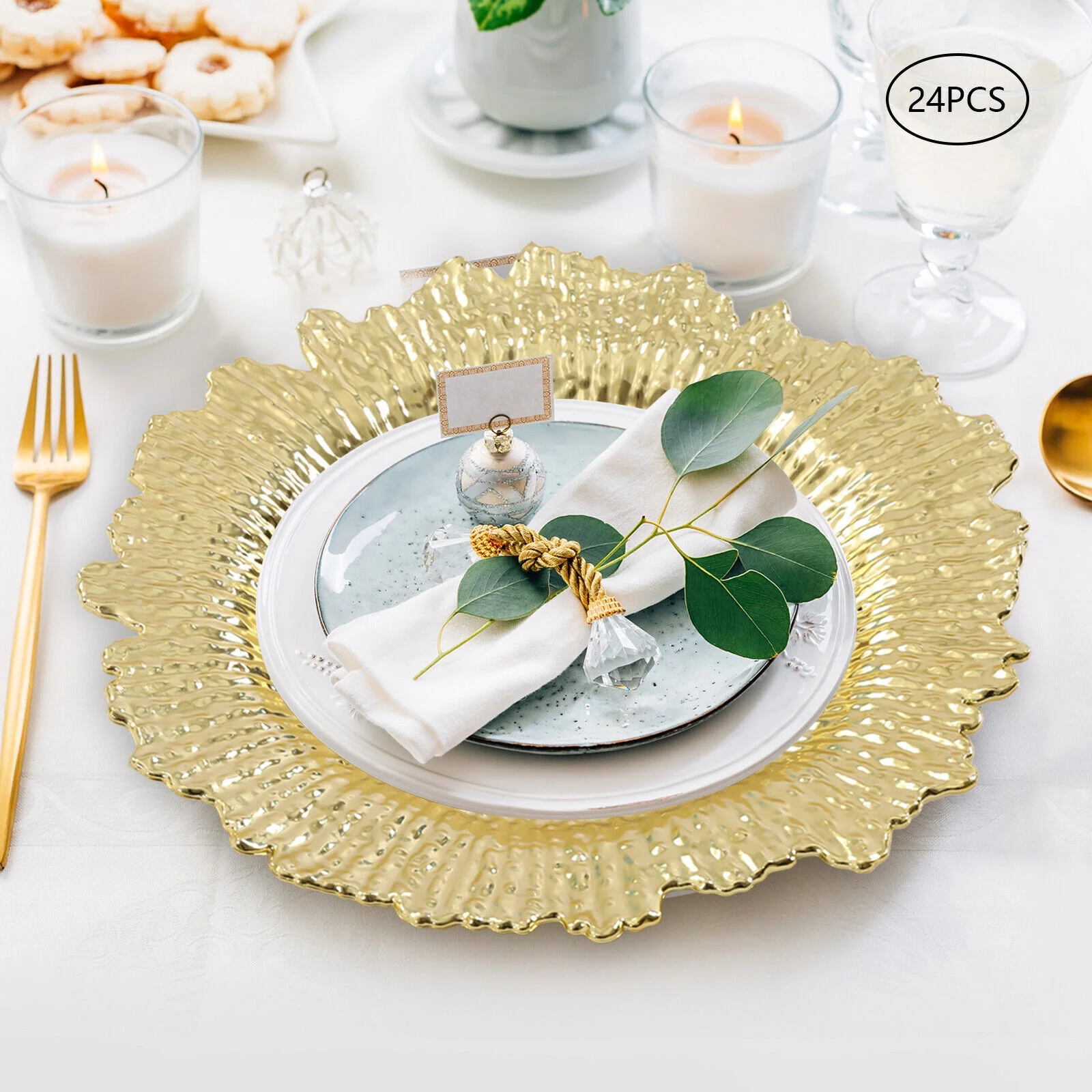ZhdnBhnos 24 Pack Charger Plates 13'' Banquet Party Dinner Tableware Decor Coral Reef Texture Plastic Dishes Plate Chargers
