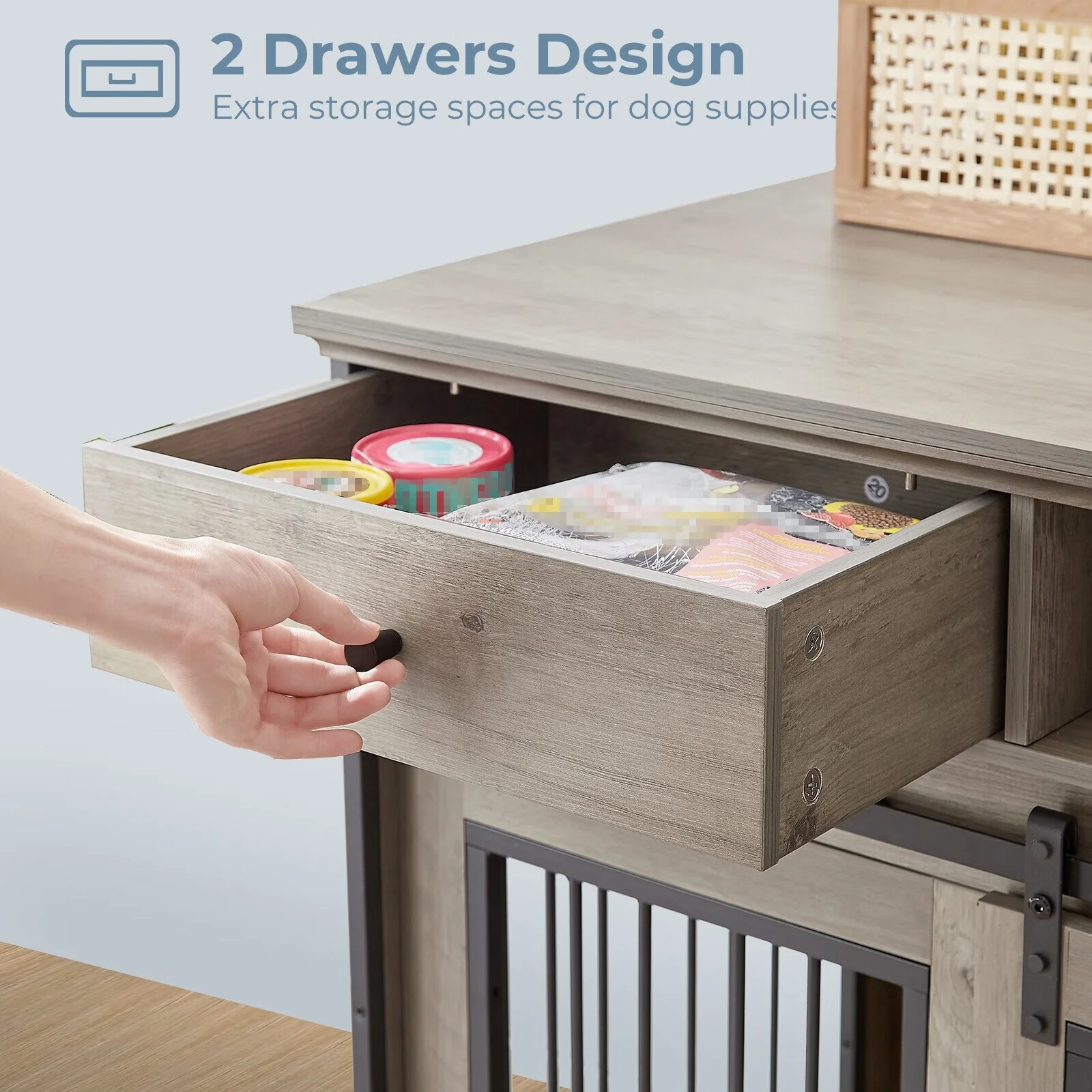 Dog Crate Furniture Large Breed TV Stand with Drawer & 2 Sliding Doors Grey