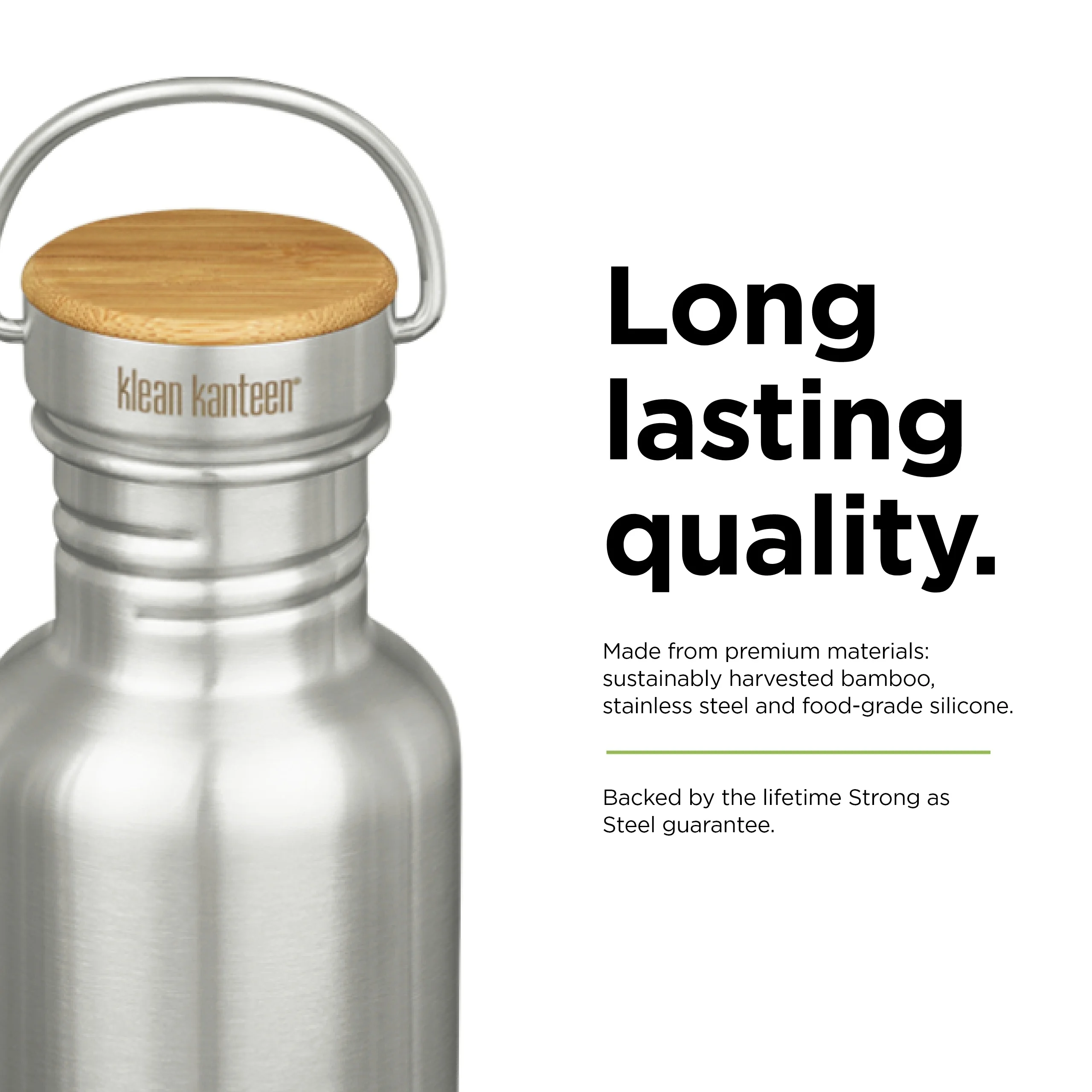 Klean Kanteen Reflect Water Bottle with Bamboo Cap - Reusable, Stainless Steel Water Bottle for Men and Women - 27 Oz, Brushed Stainless Steel