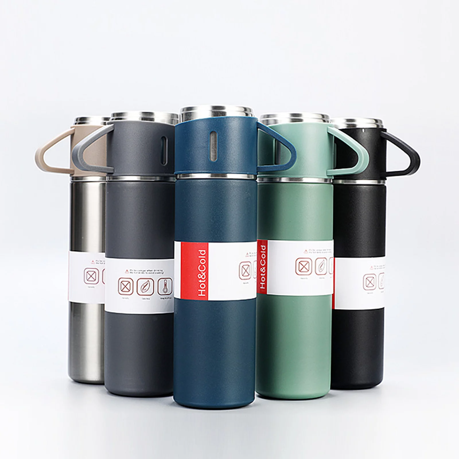 Tomshoo 500mL Insulated Bottle with 2 Extra Cups Stainless Steel Coffee Travel Mug Vacuum Insulation Technology Never Rust or Break Suitable for Gym and Yoga