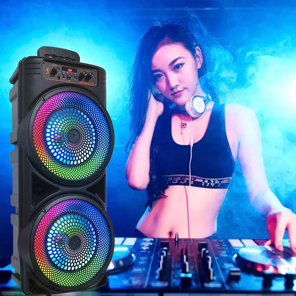 Tianlaimei Portable Bluetooth PA Speaker 5000W Dual 8 inch Subwoofer Heavy Bass Loud Sound System Party Speaker & Mic -FM/AUX/MP3/USB