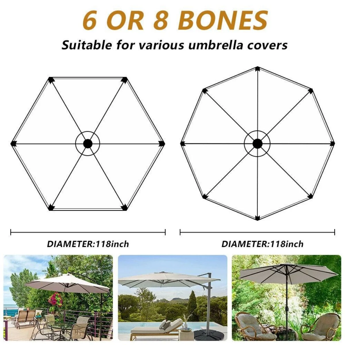 WSYW 10 FT Umbrella Canopy Replacement 8 Ribs Outdoor Patio Table Market Yard Top Cover (Canopy Only) Black