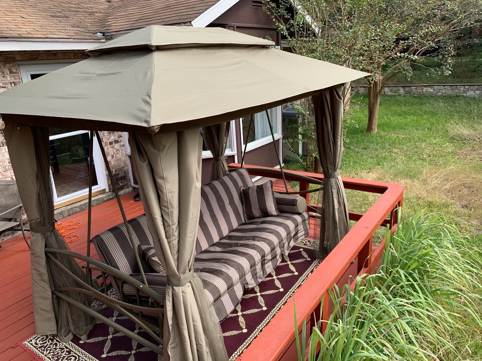 PURPLE LEAF 3 Person Outdoor Patio Porch Tent Swing with Netting & Curtains Swing with Canopy for Adults