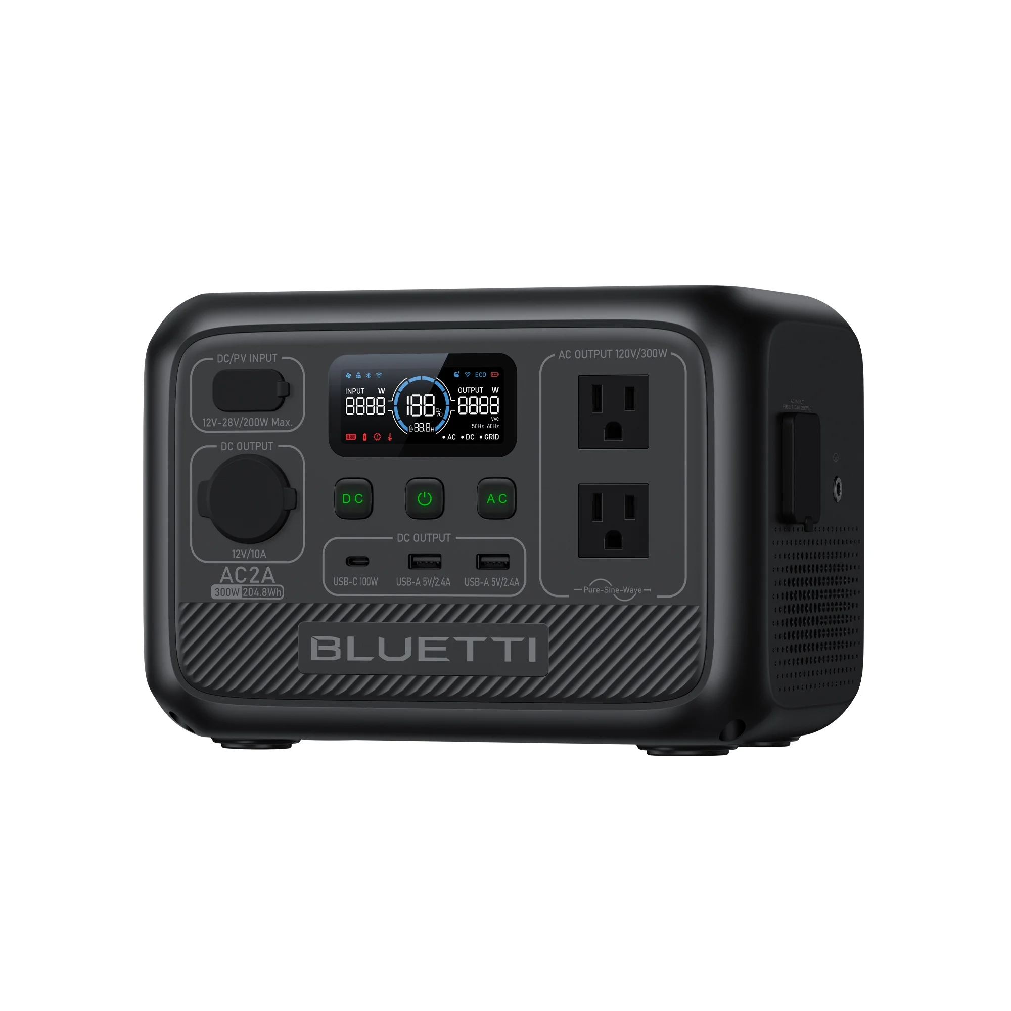 BLUETTI AC2A Portable Solar Generator, 204.8Wh LiFePO4 Power Station,W/Carry Bag,With 300W Rated Power (600W Lifting Power) for Camping, Hiking, Home, 0-80% Recharge in 45 Mins