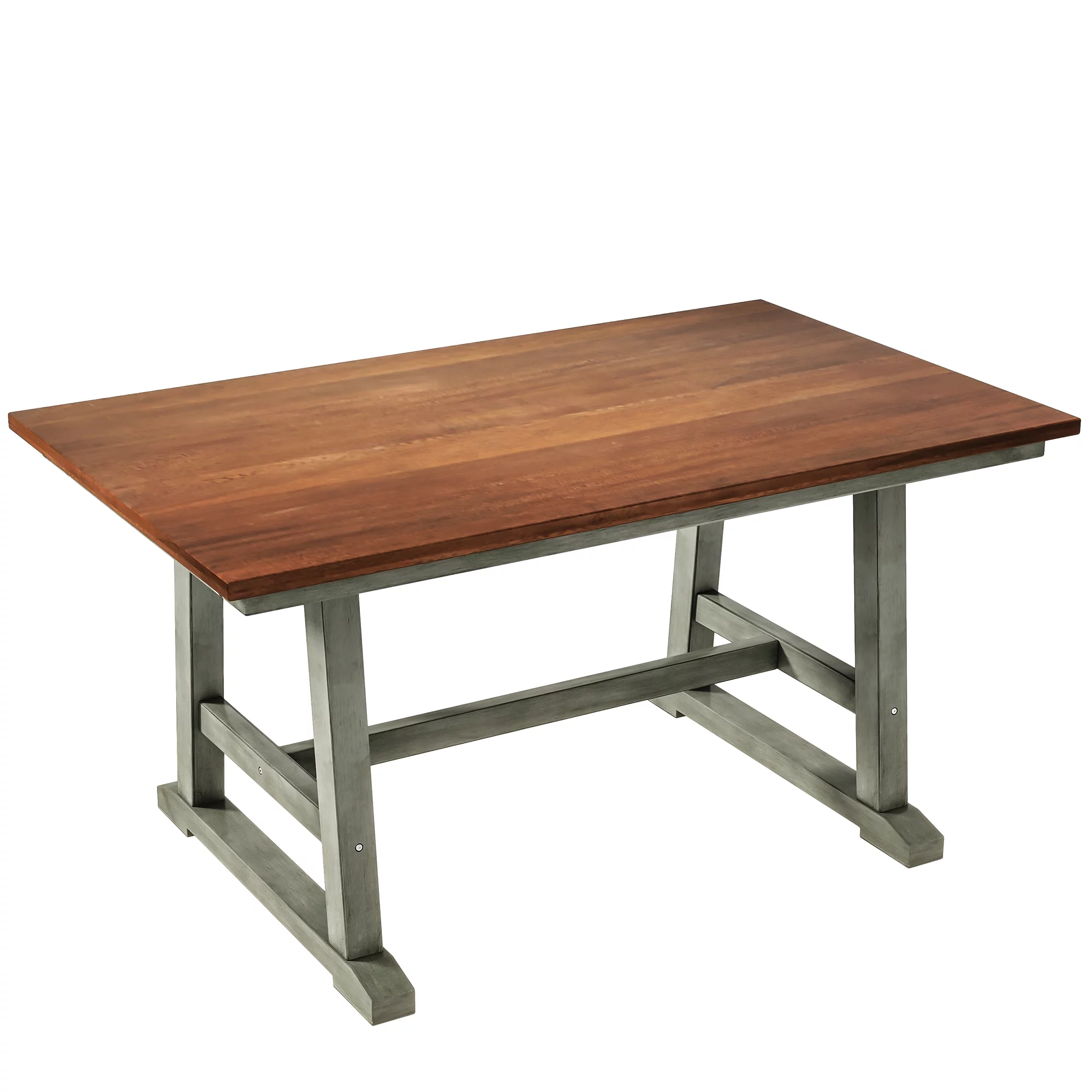 Churanty Wood Farmhouse Dining Table Set for 6 Kitchen Rectangle Table with Long Bench and 4 Dining Chairs, Walnut+Gray