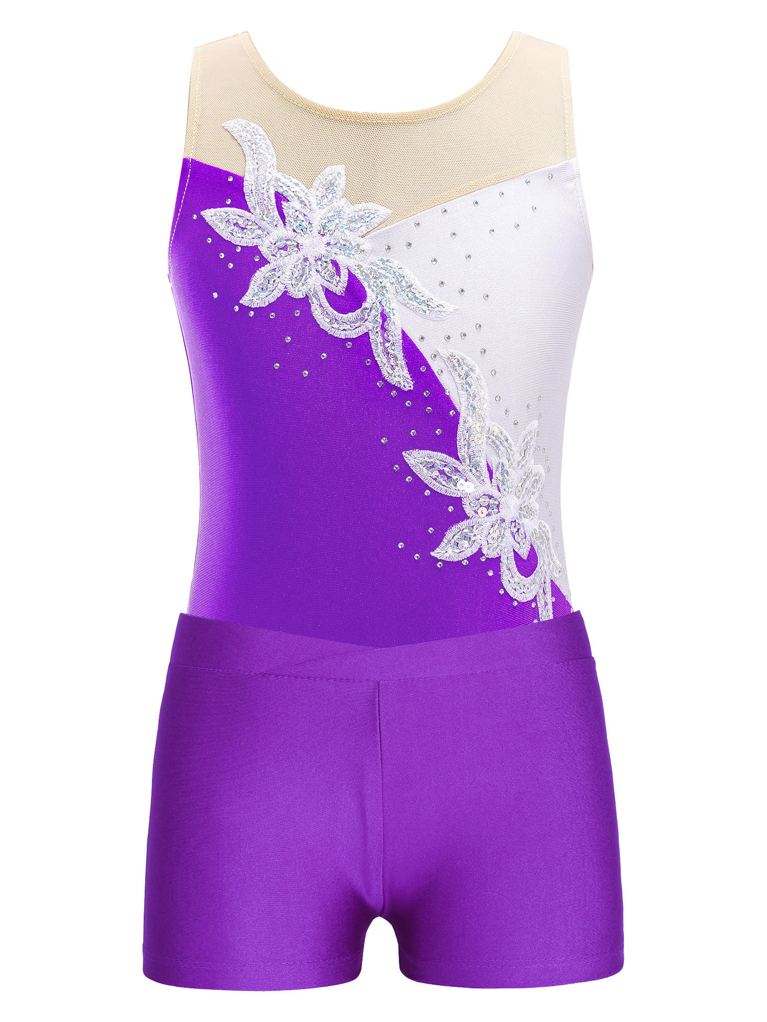 iiniim Kids Girls 2 Pieces Ballet Dance Outfits Gymnastics Leotard with Booty Shorts 4-14 Purple 6