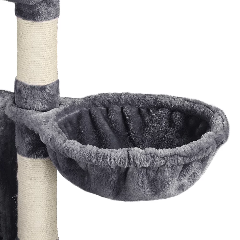 Easyfashion 4-Level Plush Cat Tree Cat Pet Scratching Stand with Condo, Dark Gray