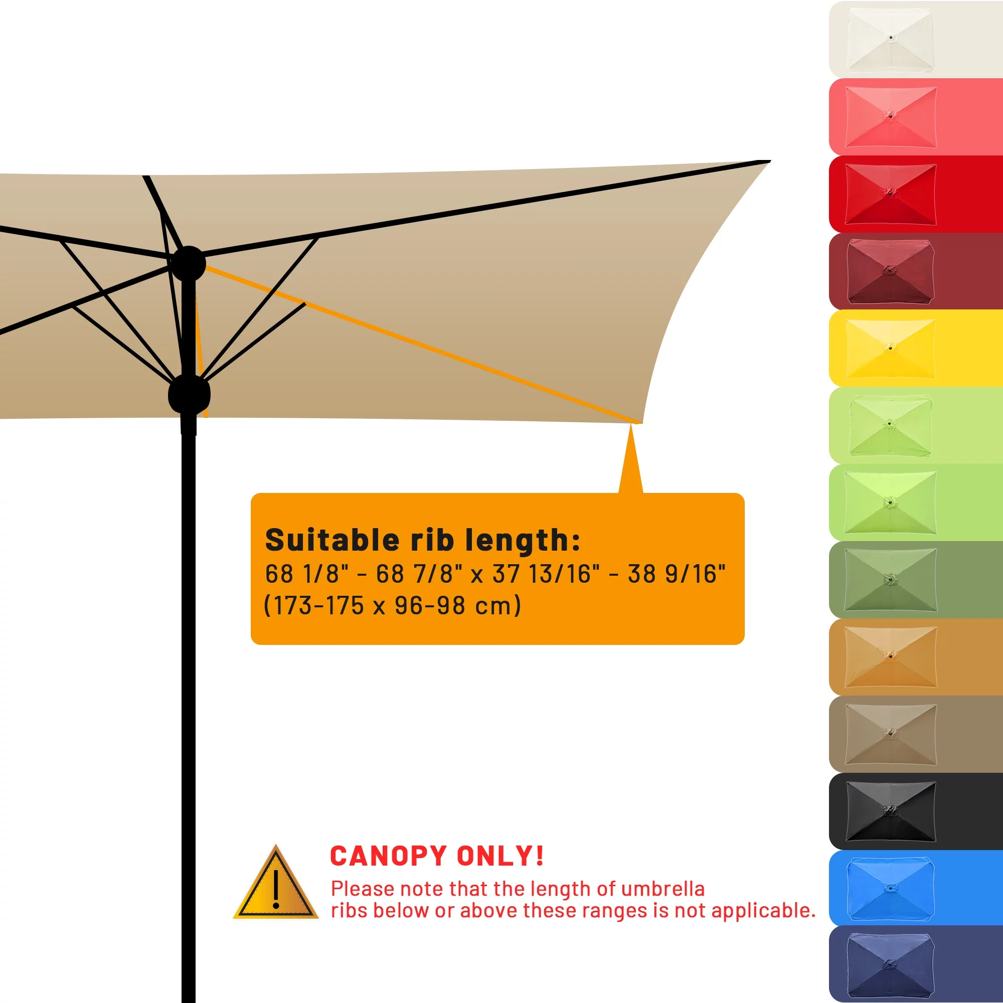Yescom 10x6.5 Ft Patio Umbrella Replacement Canopy with Valance Outdoor Beach Deck