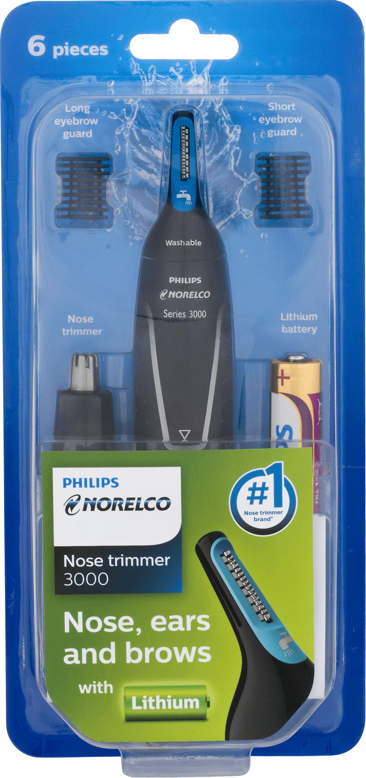 Philips Norelco Nose trimmer 3000, NT3000/49, with 6 pieces for nose, ears and eyebrows