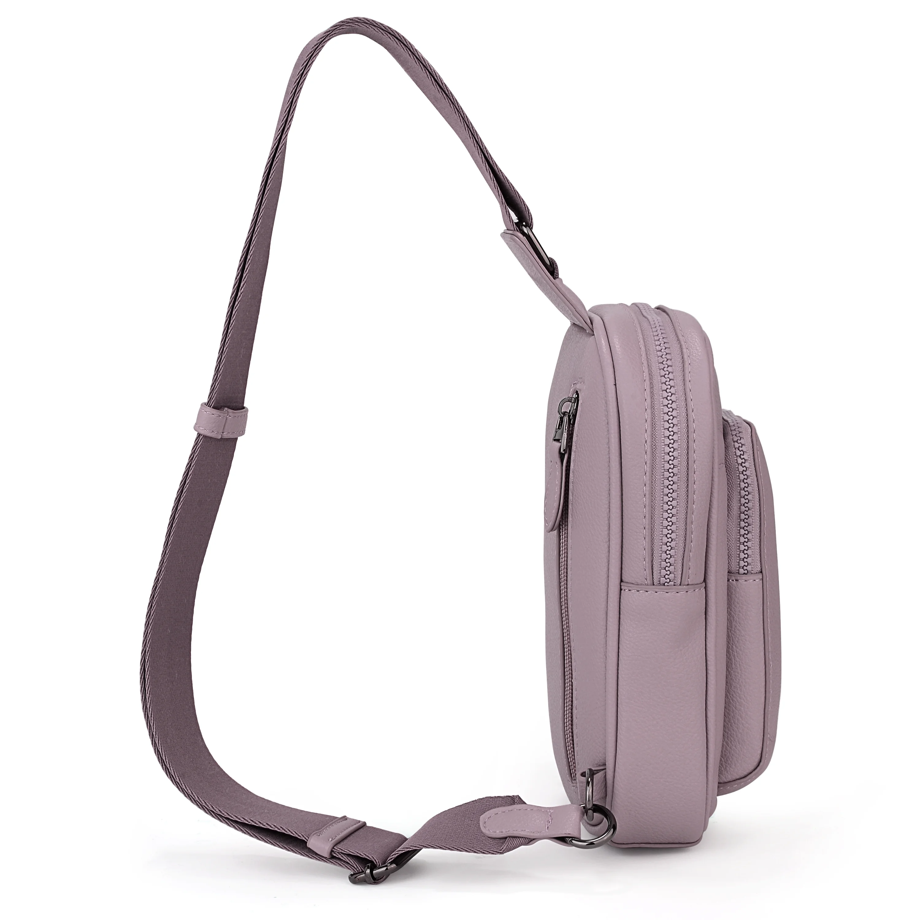UTO Small Sling Bags for Women PU Leather Crossbody Purse Trendy Chest Bag with Adjustable Shoulder Strap for Travel(Pale Mauve)