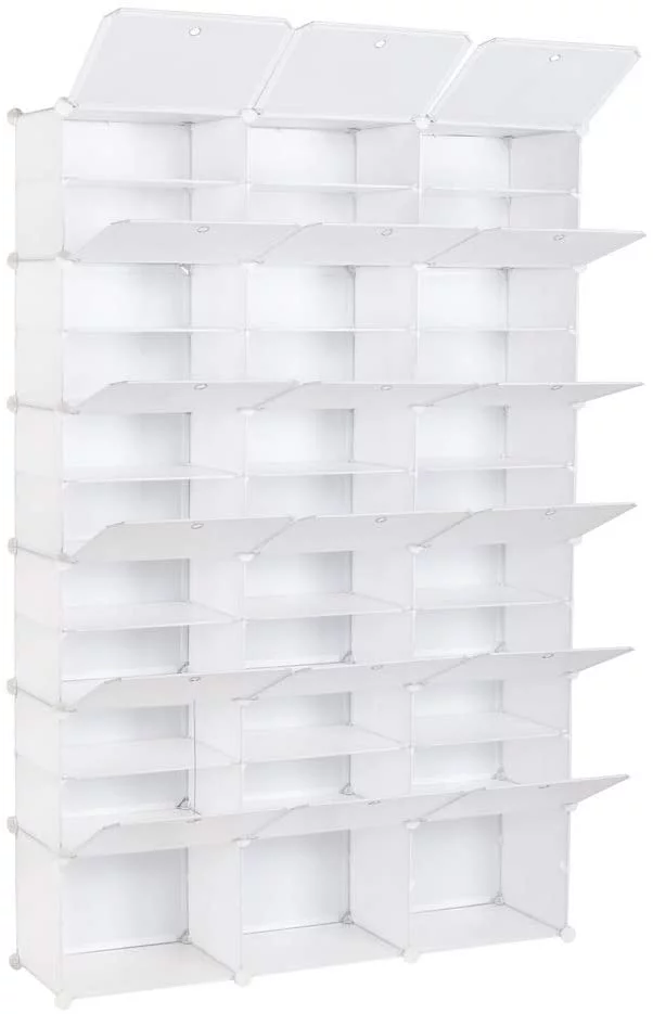 Portable Shoe Rack, 12-Tier Portable 72 Pair Shoe Rack Organizer 36 Grids Tower Shelf Storage Cabinet Stand Expandable for Heels, Boots, Slippers, White