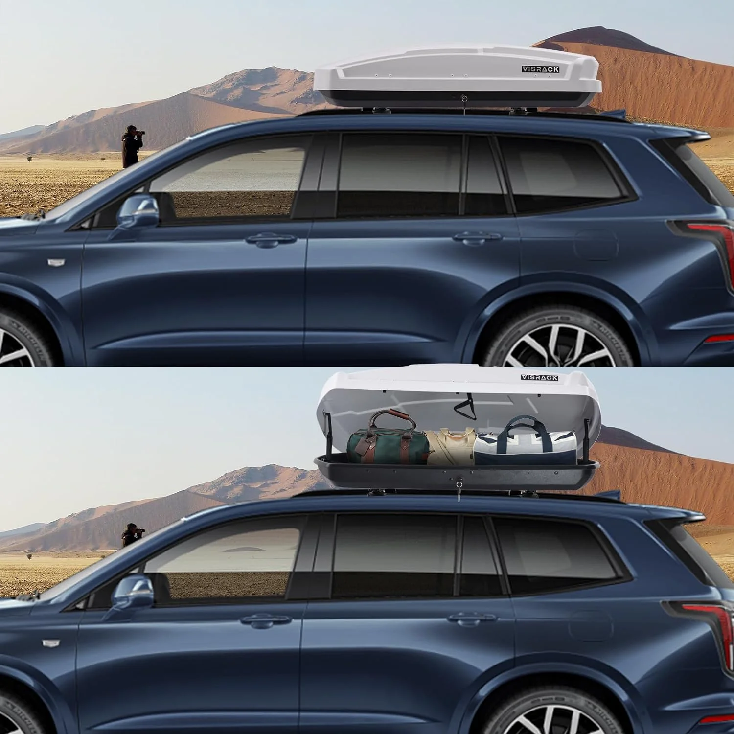 Hard Shell Roof Cargo Box Carrier with Security Keys,Heavy Duty Waterproof Rooftop Storage Box with Car Trunk Organize,58.3 (L) x35.4 (W) x13(H) Inches,15.5 Cubic Feet,Dual Side Opening,White