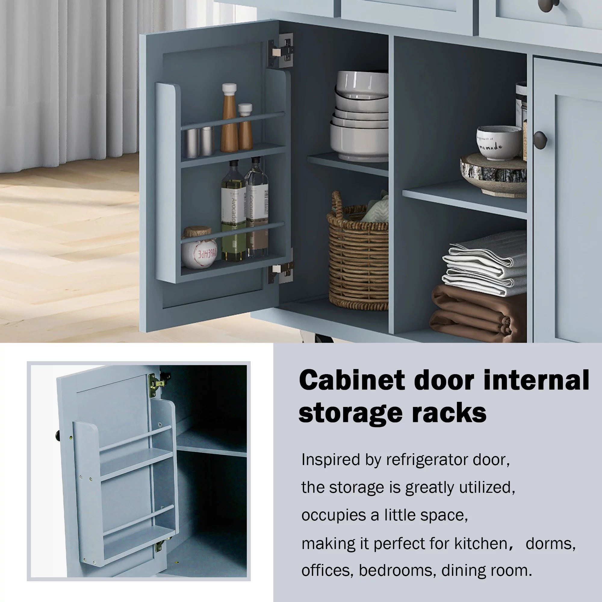 Churanty Kitchen Island with Drop Leaf and Wheels Rolling Kitchen Cart with Storage and Cabinet and 3 Drawers for Dining Room,Blue